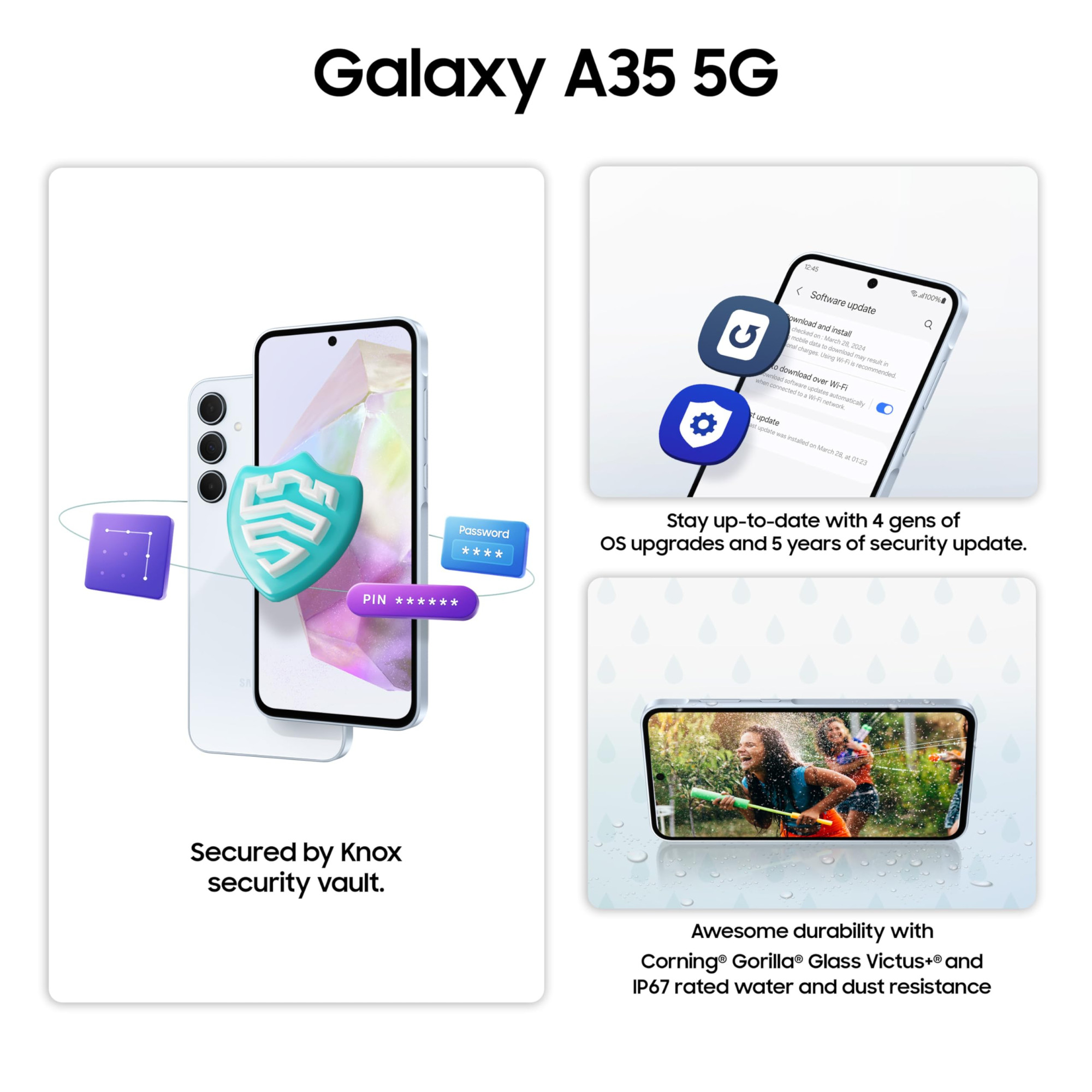 Samsung Galaxy A35 5G Awesome Iceblue 8GB RAM 256GB Storage Premium Glass Back 50 MP Main Camera OIS Nightography IP67 Corning Gorilla Glass Victus sAMOLED with Vision Booster
