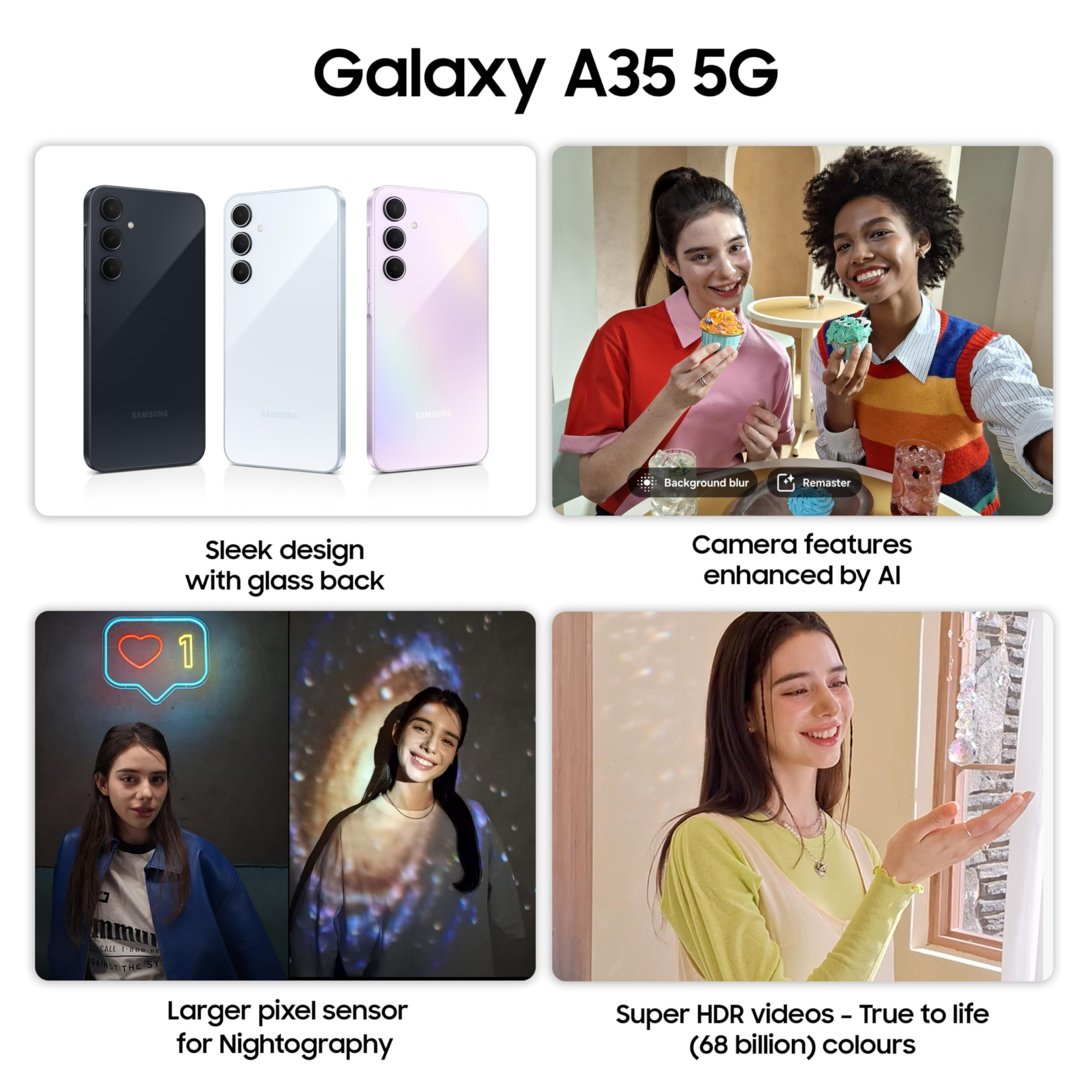 Samsung Galaxy A35 5G Awesome Lilac 8GB RAM 128GB Storage Premium Glass Back 50 MP Main Camera OIS Nightography IP67 Corning Gorilla Glass Victus sAMOLED with Vision Booster