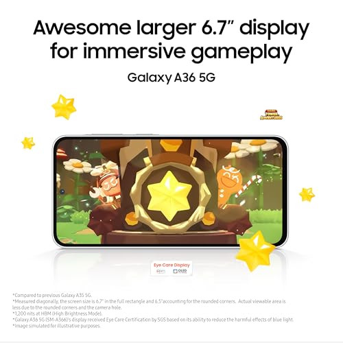 Samsung Galaxy A36 5G Awesome Lavender 8GB 128GB Awesome Intelligence Circle to Search Intelligent Editing Awesome 4nm Snapdragon Processor Flagship Grade Selfie Camera