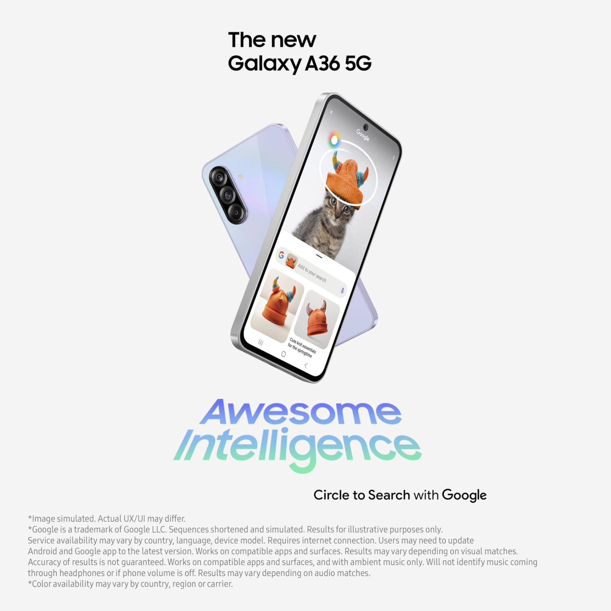 Samsung Galaxy A36 5G Awesome White 8GB 128GB  Gemini Live  Awesome Intelligence AI Circle to Search My Filter Object Eraser  4nm Snapdragon Processor  Flagship Grade Camera
