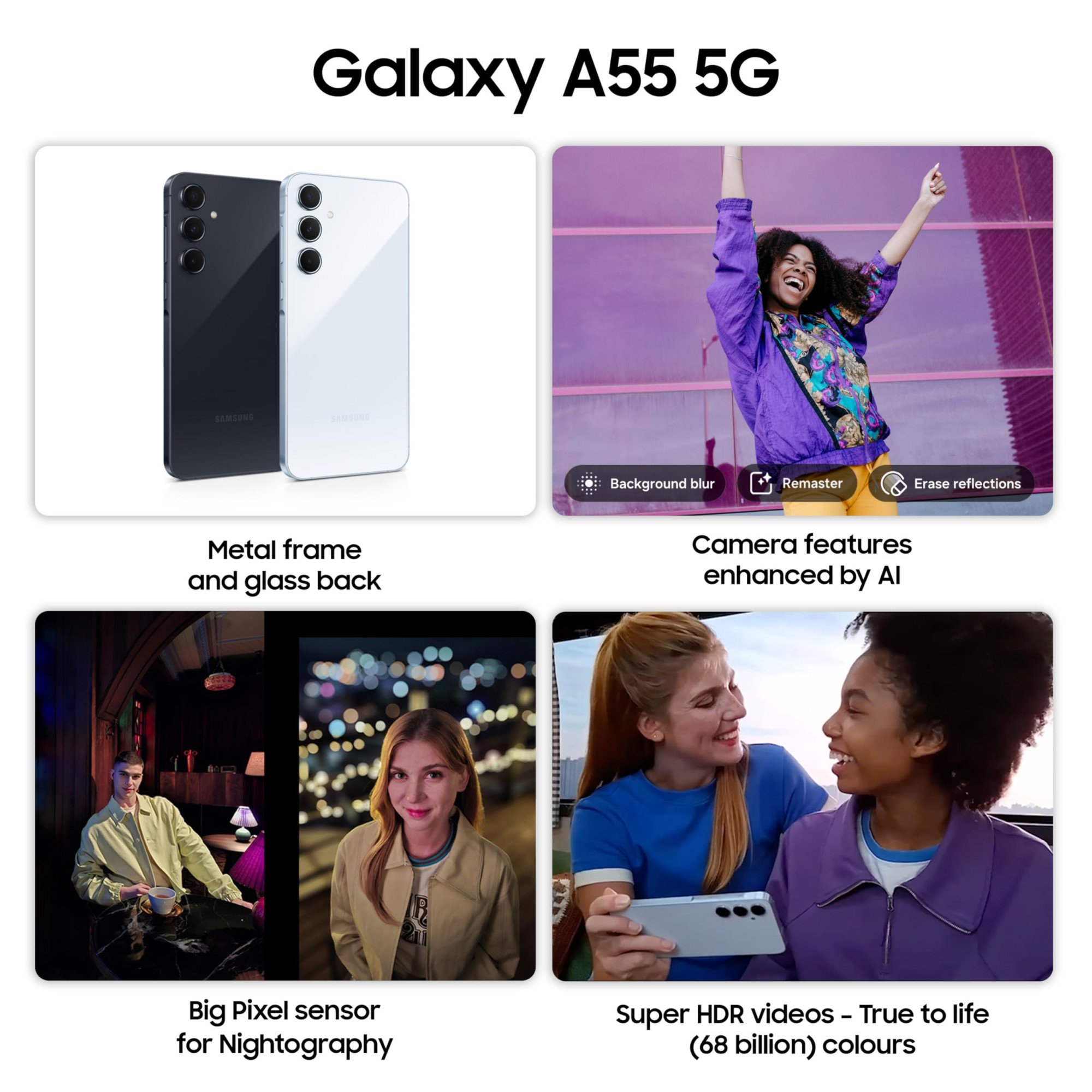 Samsung Galaxy A55 5G Awesome Iceblue 8GB RAM 256GB Storage Metal Frame 50 MP Main Camera OIS Nightography IP67 Corning Gorilla Glass Victus sAMOLED with Vision Booster