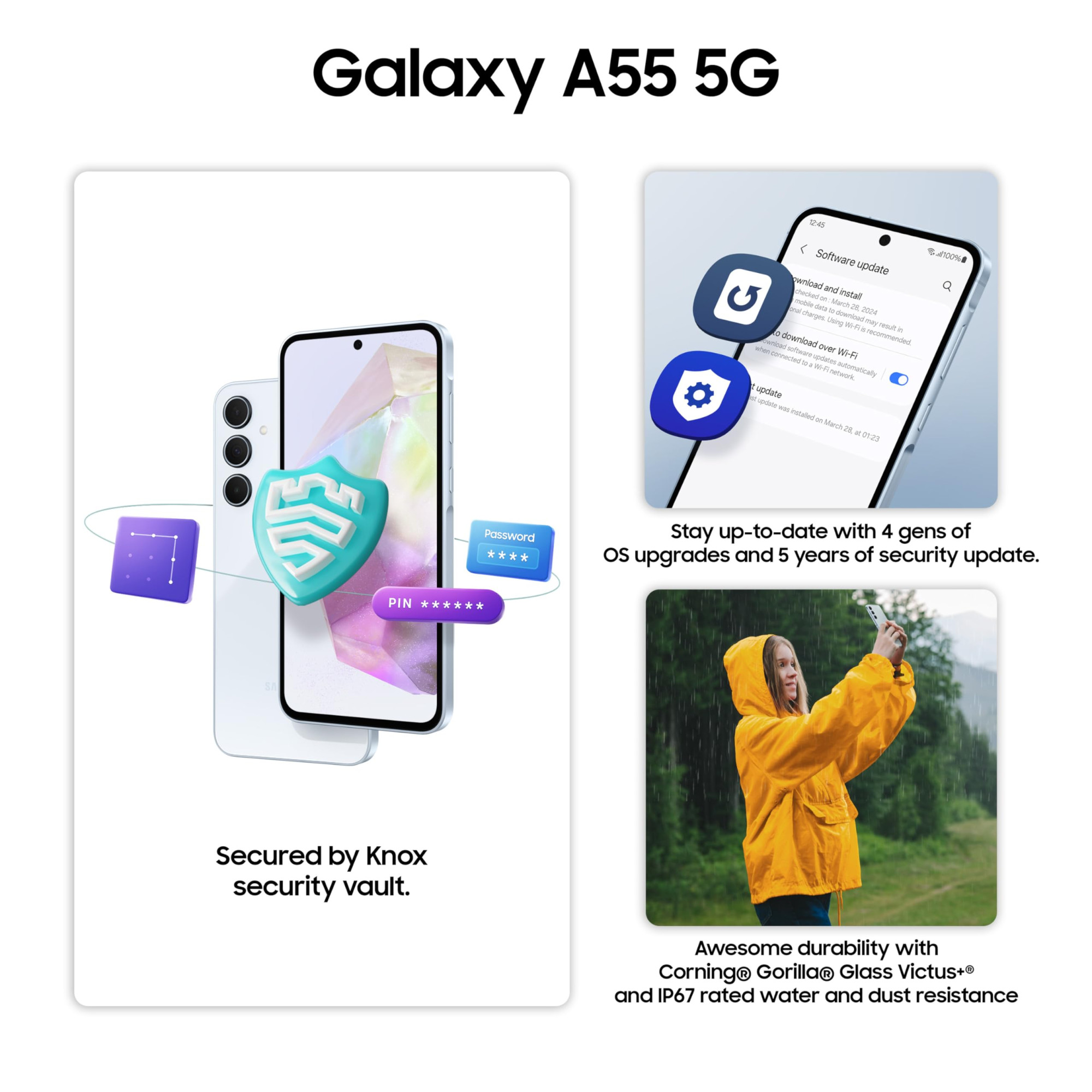 Samsung Galaxy A55 5G Awesome Iceblue 8GB RAM 256GB Storage Metal Frame 50 MP Main Camera OIS Nightography IP67 Corning Gorilla Glass Victus sAMOLED with Vision Booster