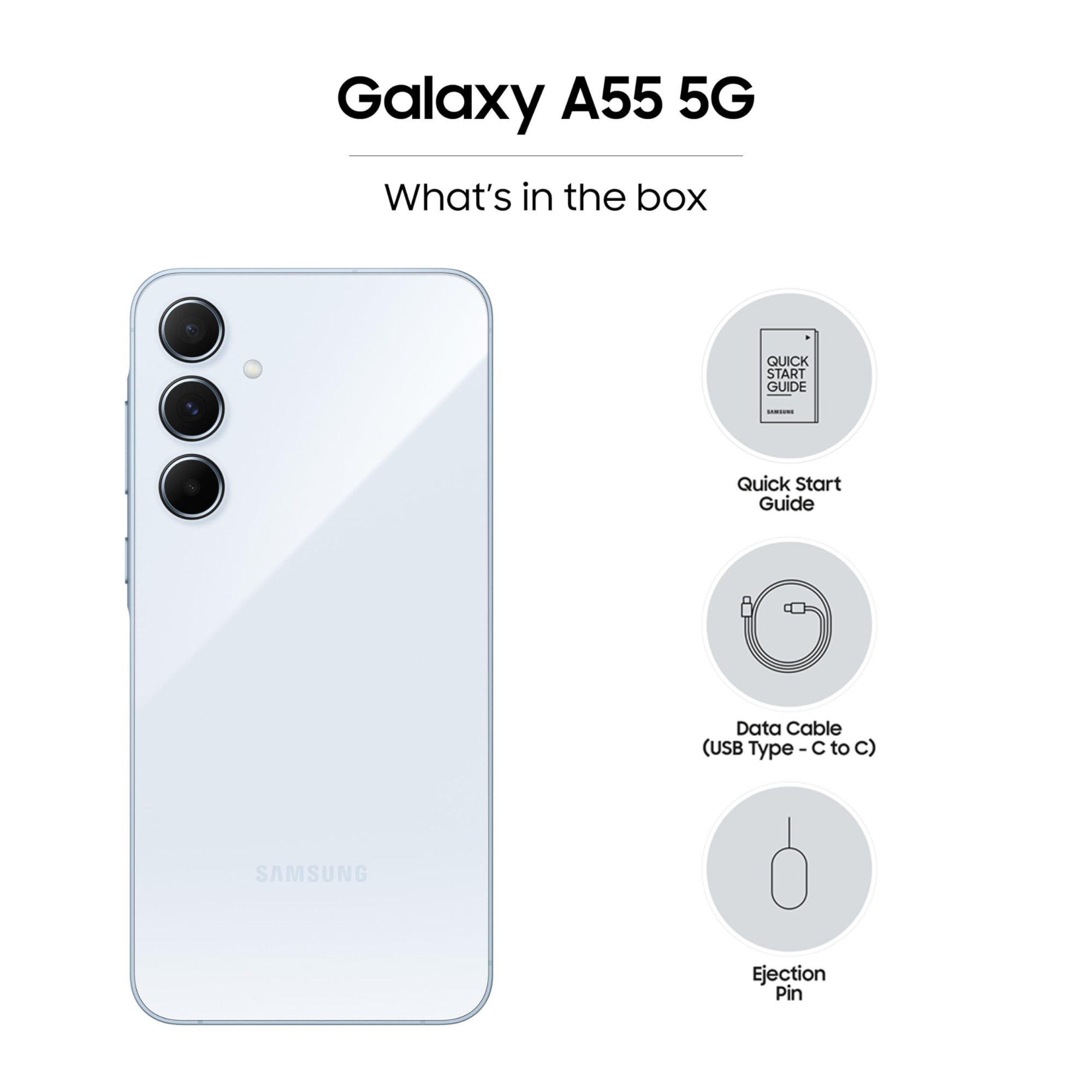 Samsung Galaxy A55 5G Awesome Iceblue 8GB RAM 256GB Storage Metal Frame 50 MP Main Camera OIS Nightography IP67 Corning Gorilla Glass Victus sAMOLED with Vision Booster