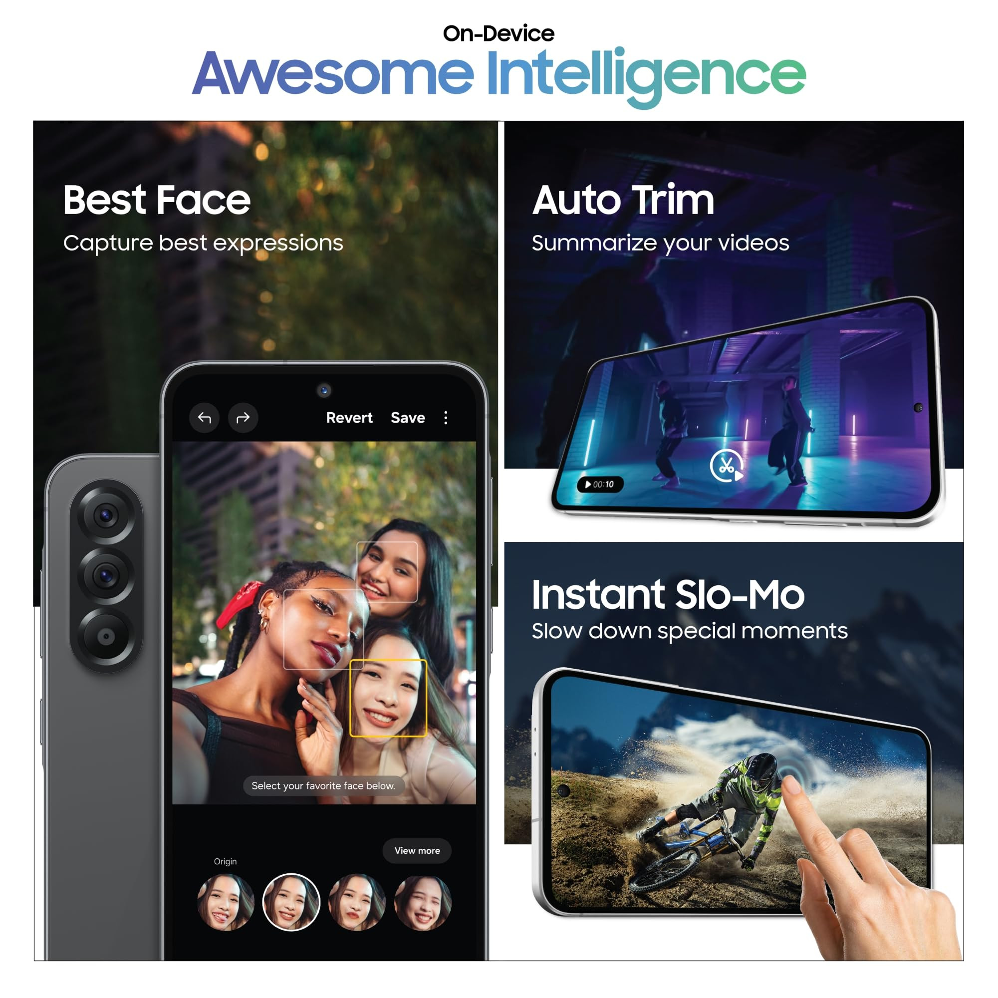 Samsung Galaxy A56 5G Awesome Graphite 12GB 256GB Metal Frame Gemini Live Awesome Intelligence AI Circle to Search Instant Slo-Mo Auto-Trim Object Eraser Flagship Grade Camera