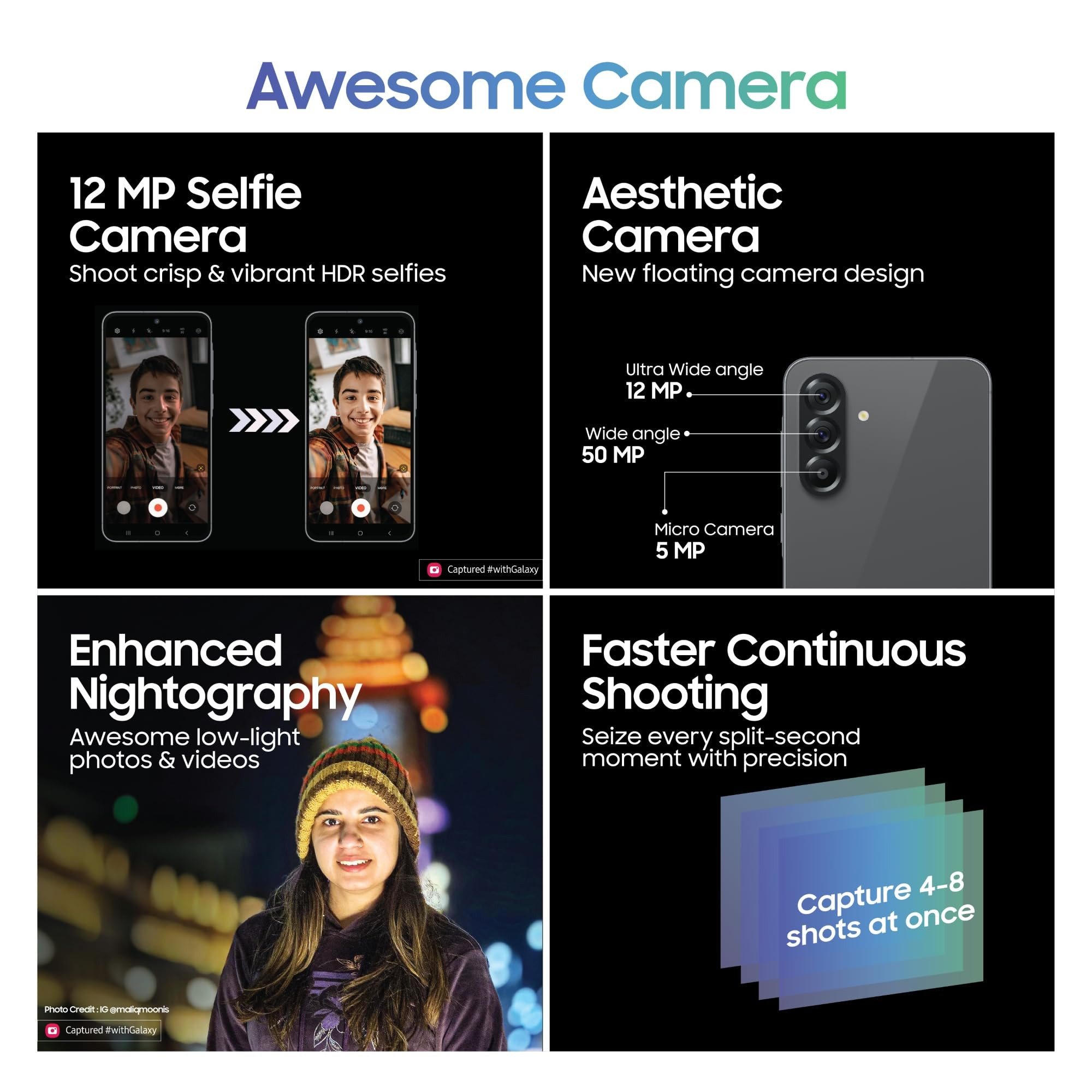 Samsung Galaxy A56 5G Awesome Graphite 8GB 256GB Metal Frame Gemini Live Awesome Intelligence AI Circle to Search Instant Slo-Mo Auto-Trim Object Eraser Flagship Grade Camera