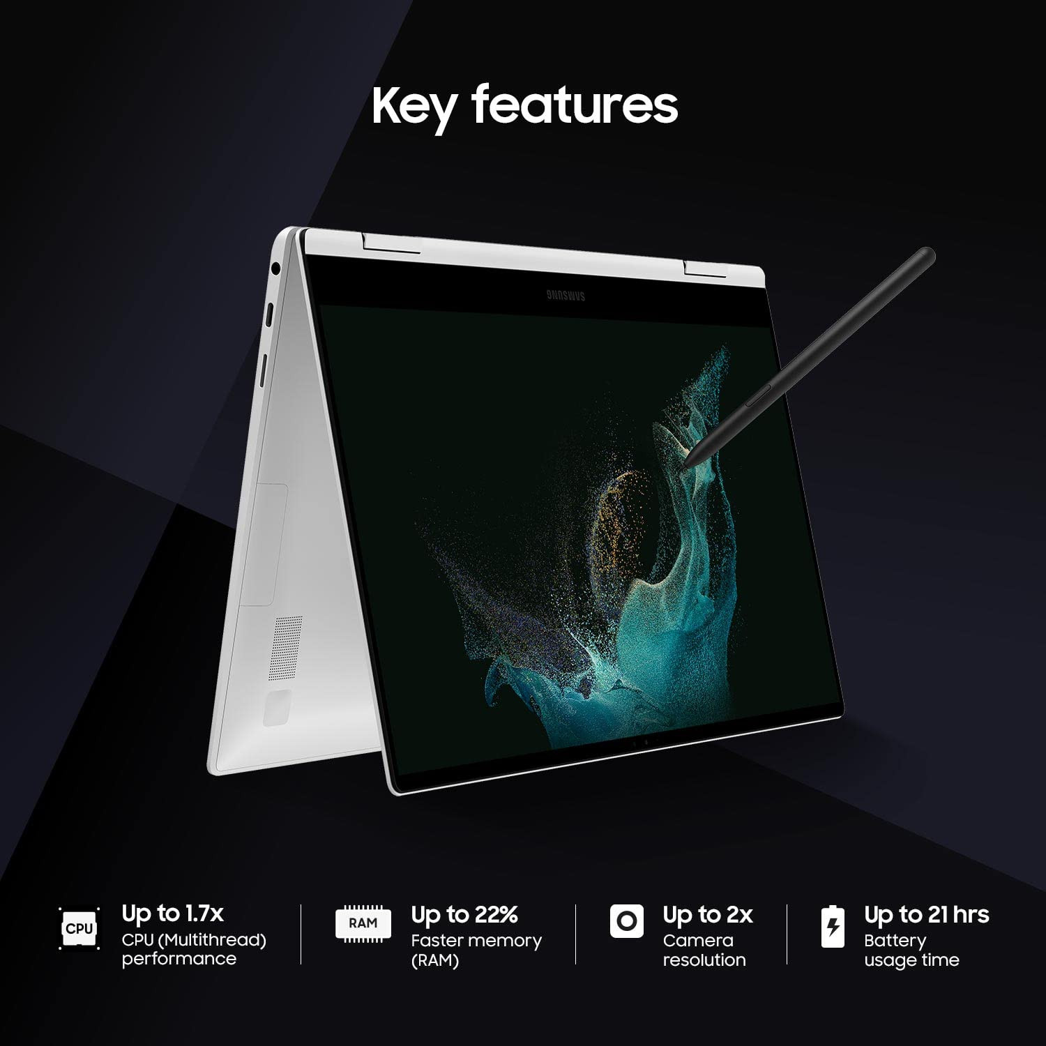 Samsung Galaxy Book2 Pro 360 Intel 12th Gen i5 EvoTM 3378 cm 133 Touchscreen 2-in-1 AMOLED Thin Light Laptop 16 GB512 GB SSDWindows 11MS Officewith S PenSilver104Kg NP930QED-KB3IN