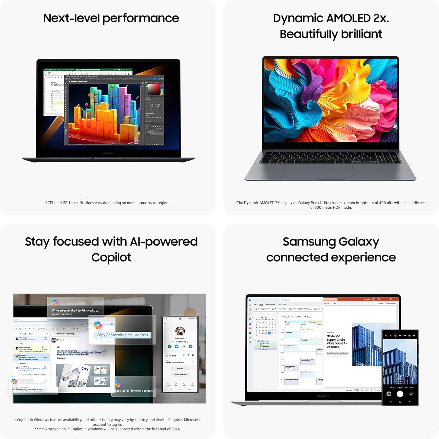 Samsung Galaxy Book4 Pro Intel Evo Core Ultra 7 155H Built-in AI 14 3556cm Touchscreen Dynamic AMOLED 2X 120Hz 500 Nits 16GB512GB SSDIntel ArcWin11MSO21Gray123kg