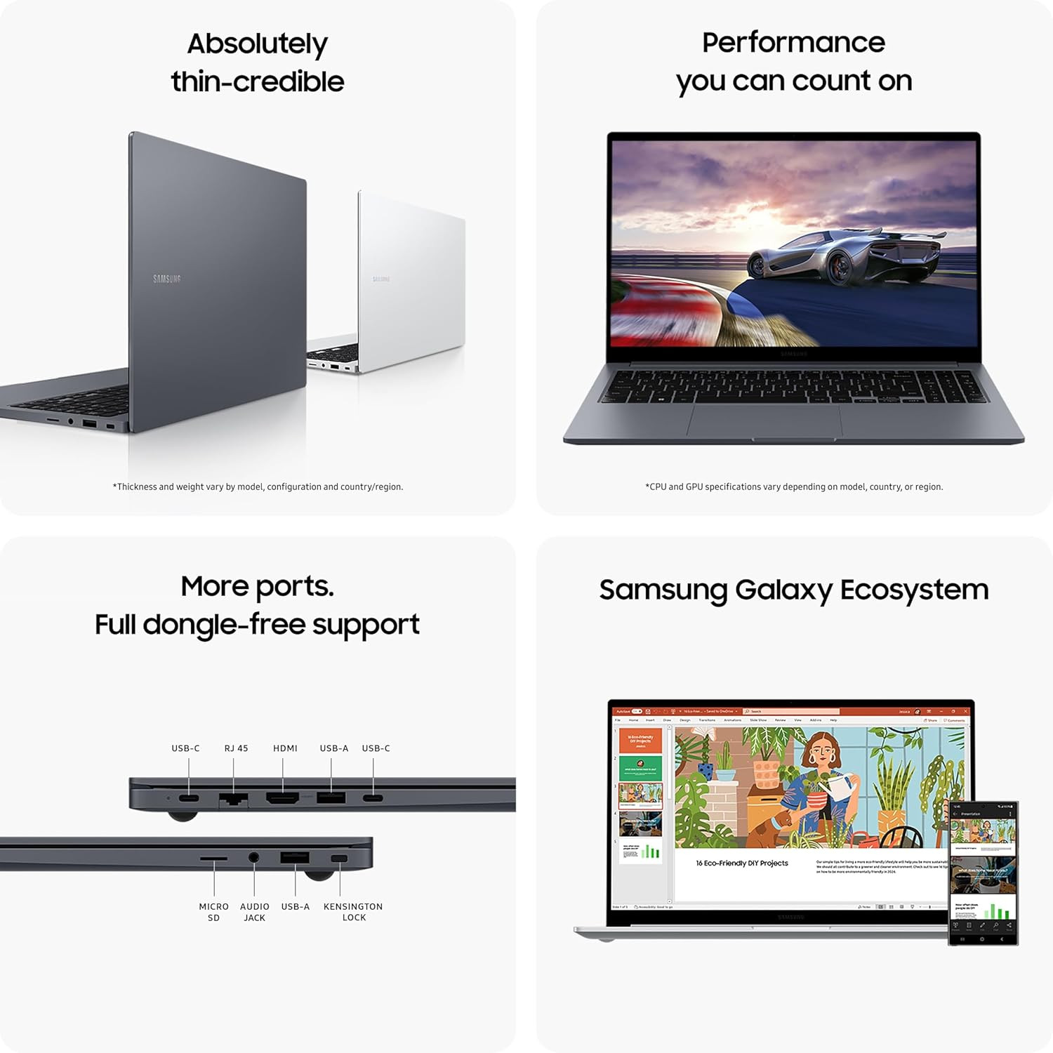Samsung Galaxy Book4 Silver 16GB RAM 512GB SSD 156 Full HD Screen Intel Core 5 120U Processor Windows 11 Home MS Office 2021 Fingerprint Reader Intel Iris XE Graphics RJ45 LAN Port