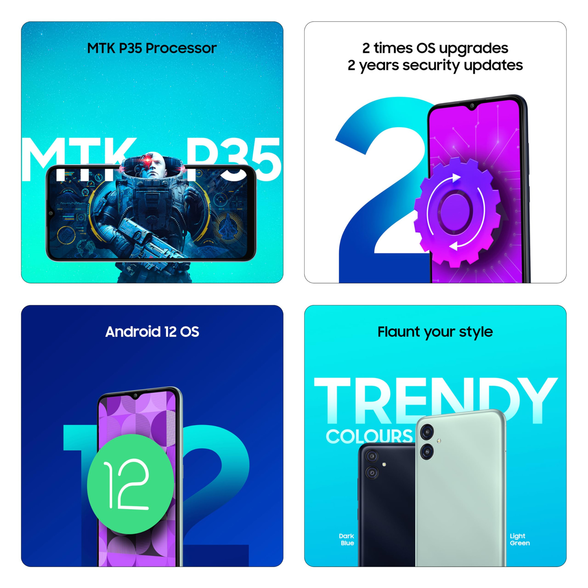 Samsung Galaxy M04 Dark Blue - 4GB RAM 128GB Storage  MediaTek Helio P35 Octa-core Processor  5000 mAh Battery  13MP Dual Camera