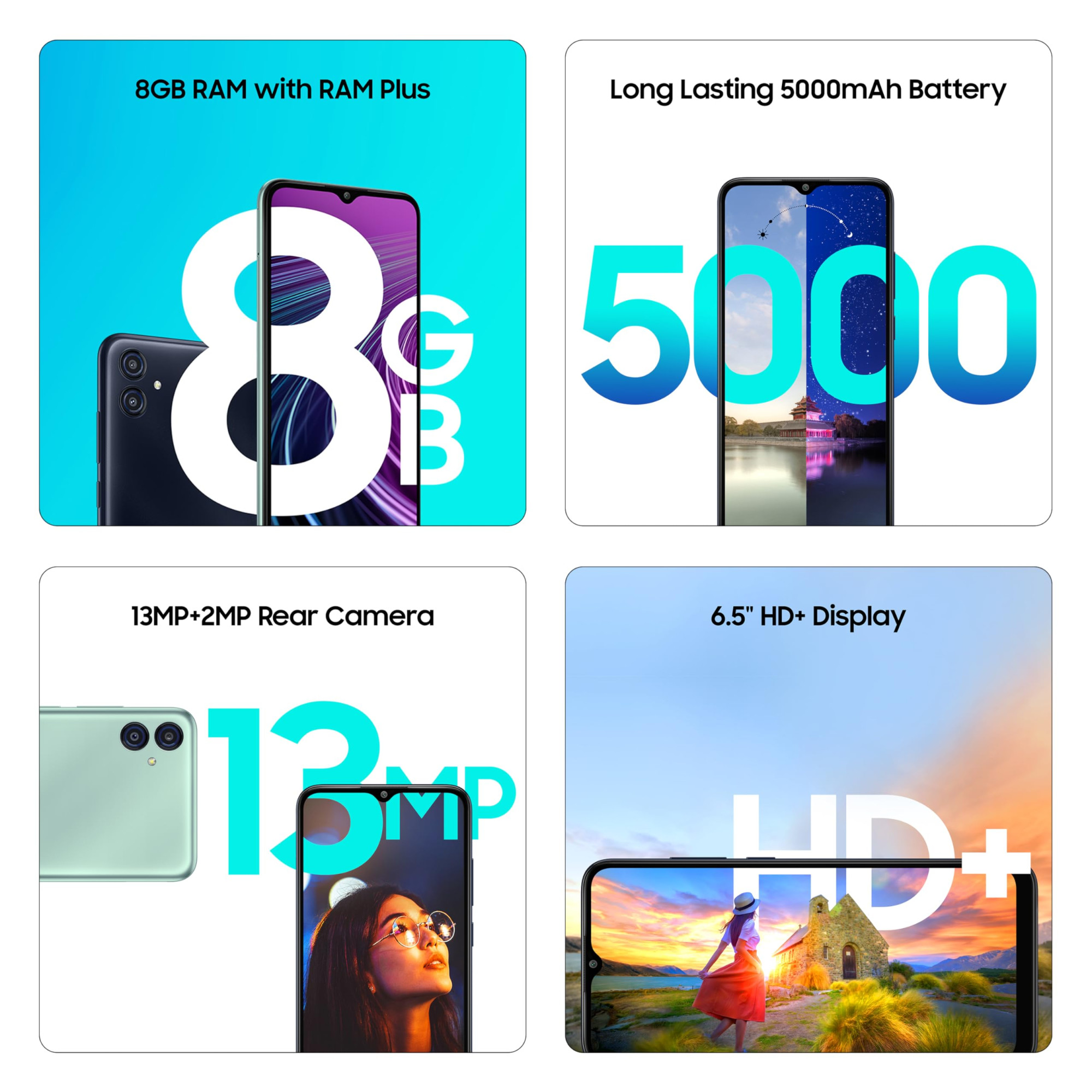 Samsung Galaxy M04 Light Green 4GB RAM 128GB Storage  Upto 8GB RAM with RAM Plus  MediaTek Helio P35 Octa-core Processor  5000 mAh Battery  13MP Dual Camera