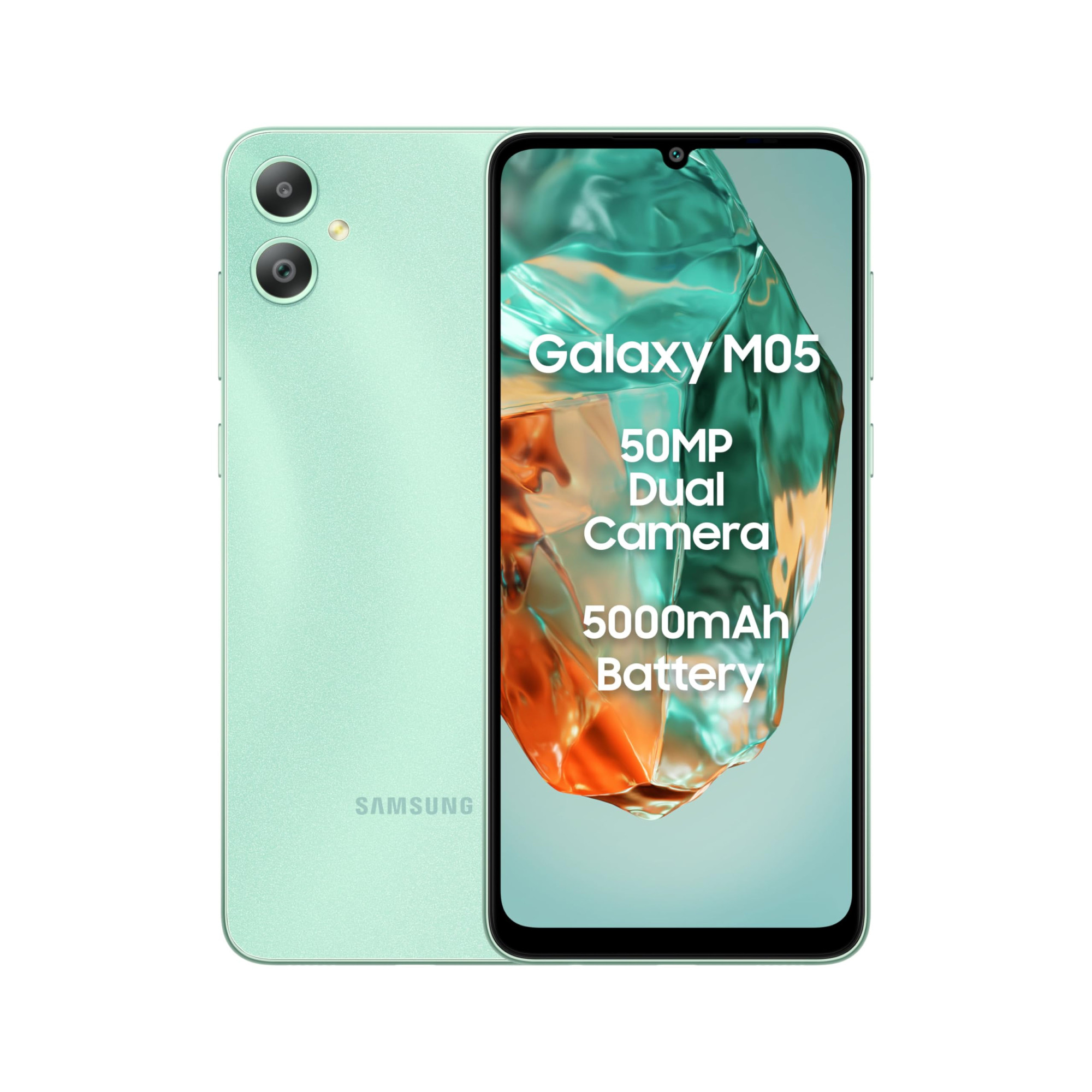 Samsung Galaxy M05 Mint Green 4GB RAM 64 GB Storage 50MP Dual Camera Bigger 67 HD Display 5000mAh Battery 25W Fast Charging 2 Gen OS Upgrade 4 Year Security Update Without Charger