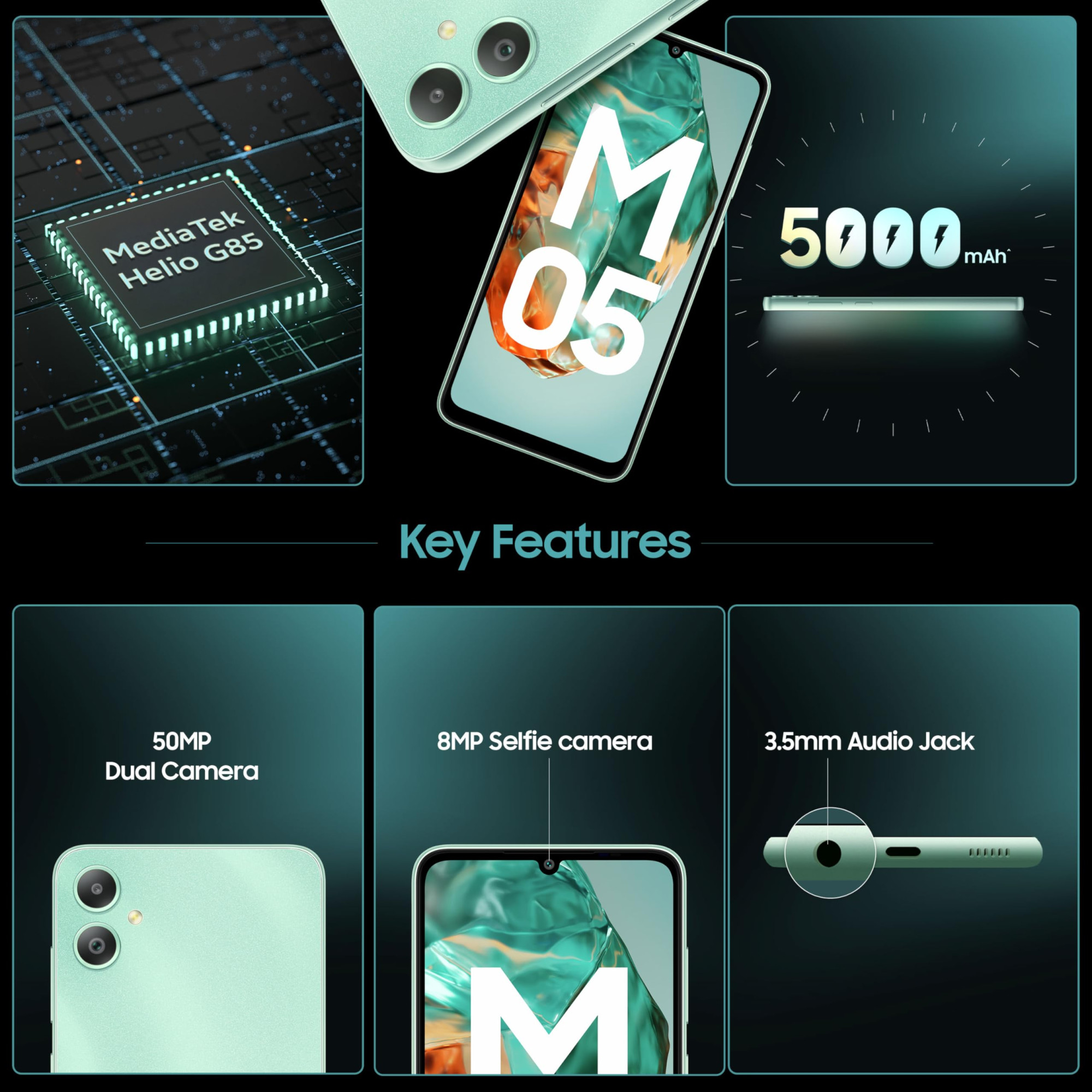 Samsung Galaxy M05 Mint Green 4GB RAM 64 GB Storage 50MP Dual Camera Bigger 67 HD Display 5000mAh Battery 25W Fast Charging 2 Gen OS Upgrade 4 Year Security Update Without Charger