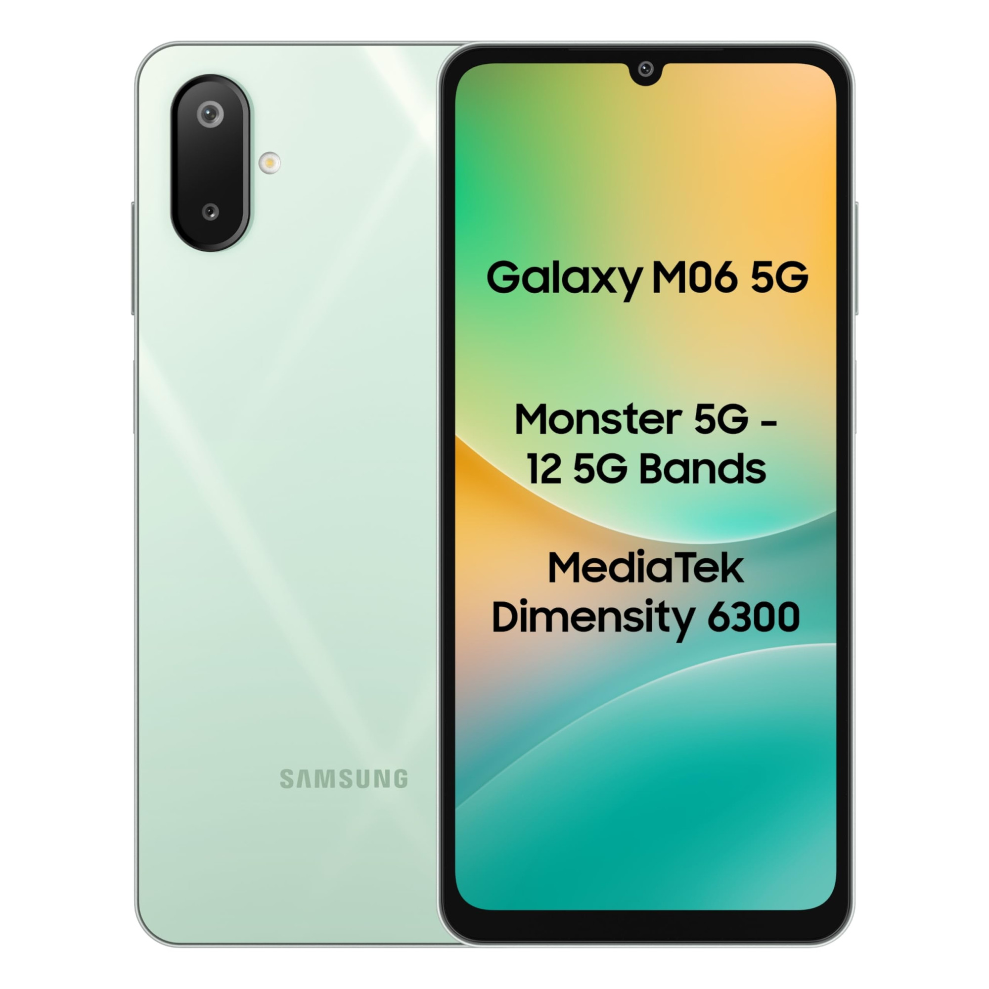 Samsung Galaxy M06 5G Sage Green 4GB RAM 128 GB Storage  MediaTek Dimensity 6300  AnTuTu Score 422K  12 5G Bands 25W Fast Charging  4 Gen of OS Upgrades  Without Charger