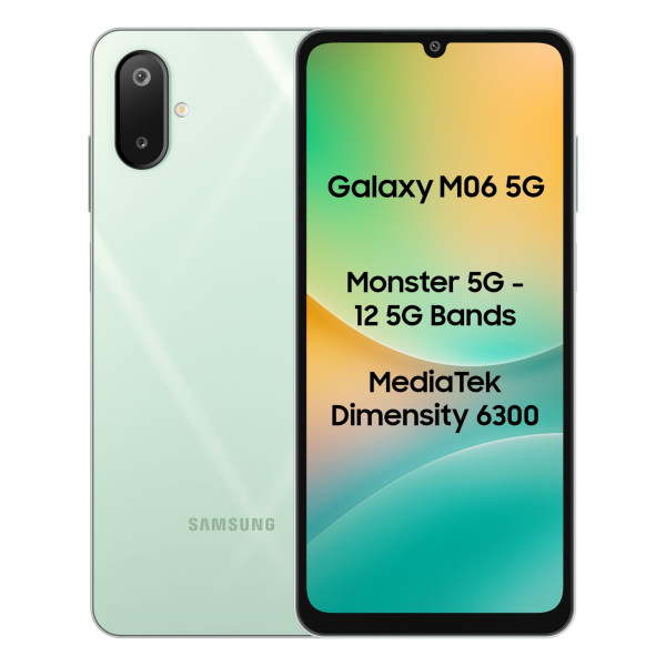 Image of Samsung Galaxy M06 5G (Sage Green, 6GB RAM, 128 GB Storage) | MediaTek Dimensity 6300 | AnTuTu Score 422K+ | 12 5G Bands| 25W Fast Charging | 4 Gen. of OS Upgrades | Without Charger