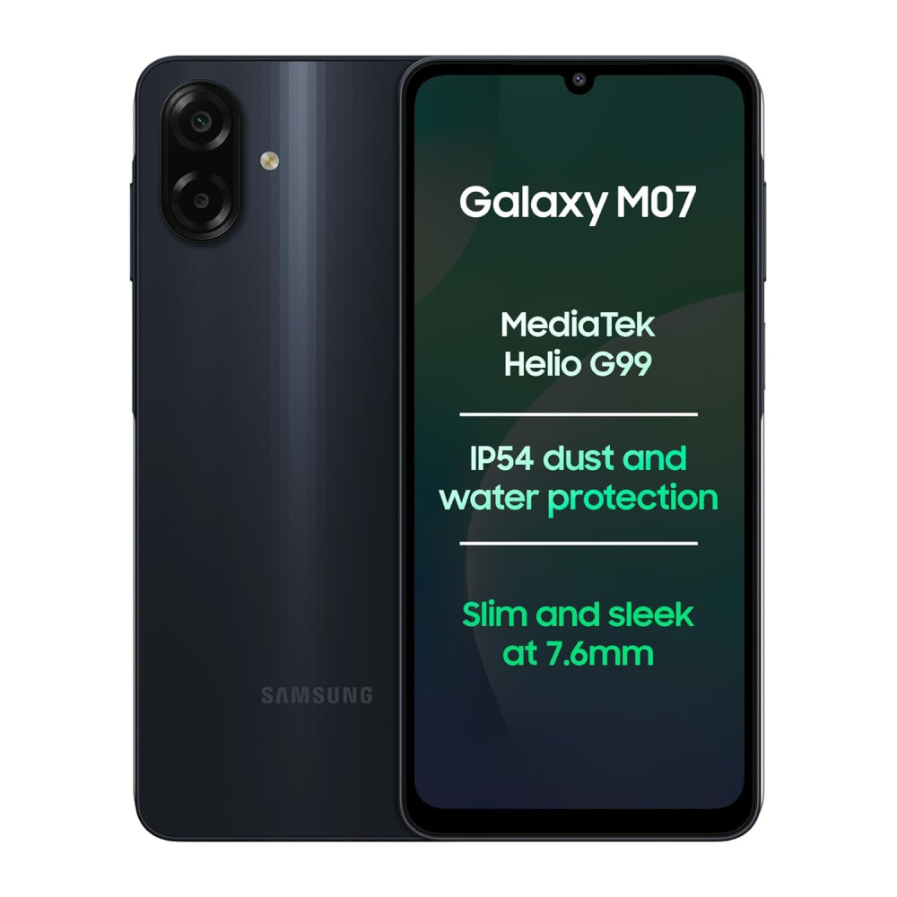 Image of Samsung Galaxy M07 Mobile (Black, 4GB RAM, 64GB Storage)