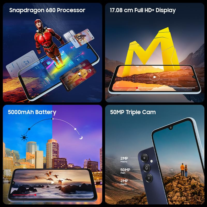 Samsung Galaxy M14 4G Sapphire Blue4GB64GB 50MP Triple Cam 5000mAh Battery Snapdragon 680 Processor 2 Gen OS Upgrade 4 Year Security Update 8GB RAM with RAM Plus Without Charger