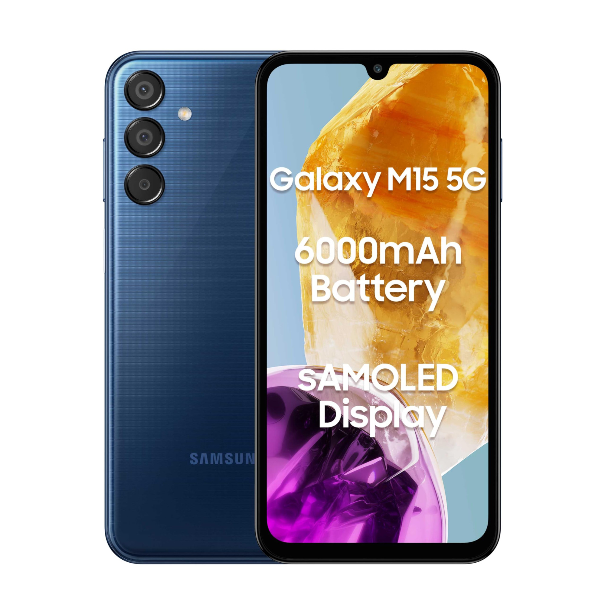 Samsung Galaxy M15 5G Blue Topaz4GB RAM128GB Storage 50MP Triple Cam 6000mAh Battery MediaTek Dimensity 6100 4 Gen OS Upgrade 5 Year Security Update Super AMOLED Display Without Charger