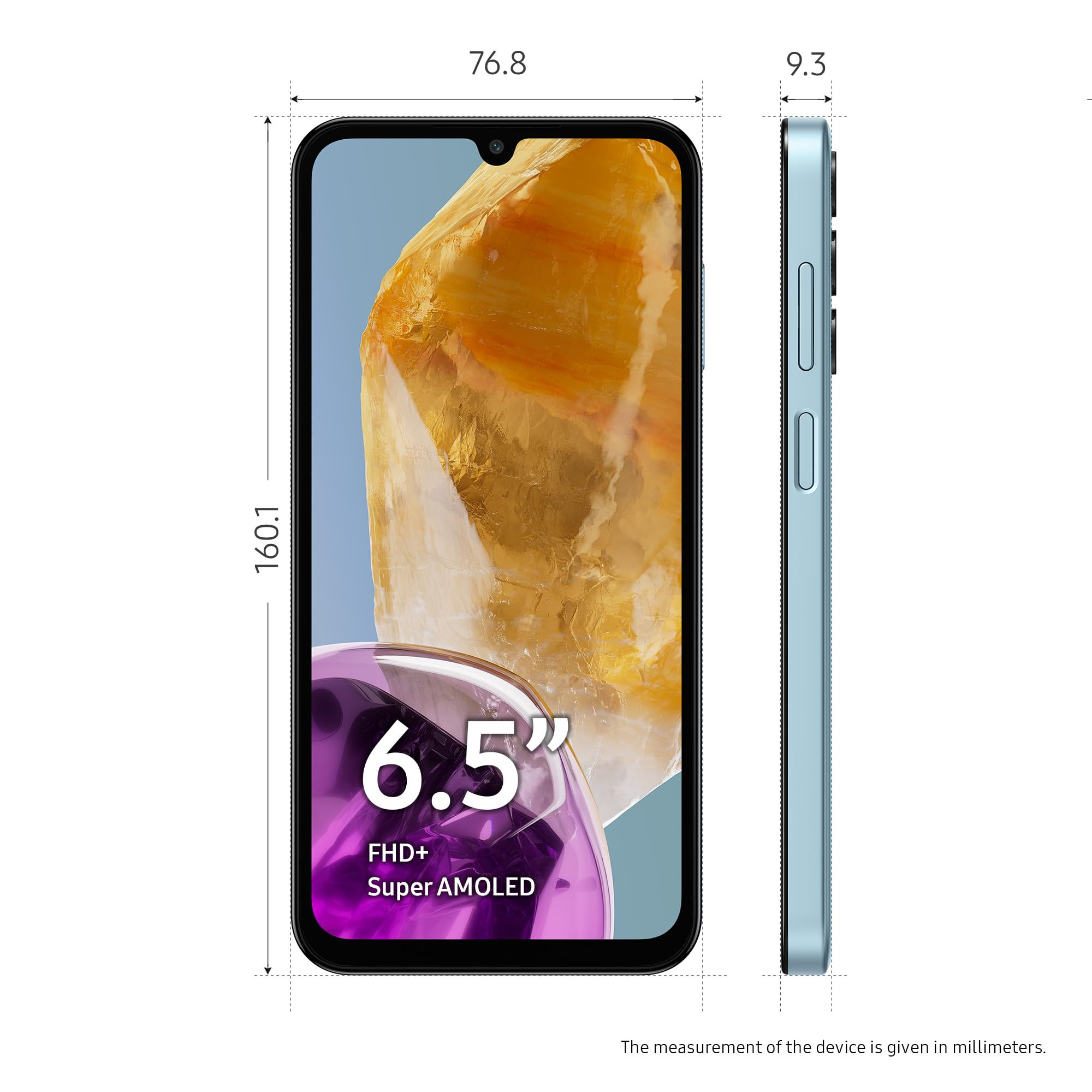 Samsung Galaxy M15 5G Celestial Blue6GB RAM128GB Storage 50MP Triple Cam 6000mAh BatteryMediaTek Dimensity 6100 4 Gen OS Upgrade 5 Year Security UpdateSuper AMOLED DisplayWithout Charger