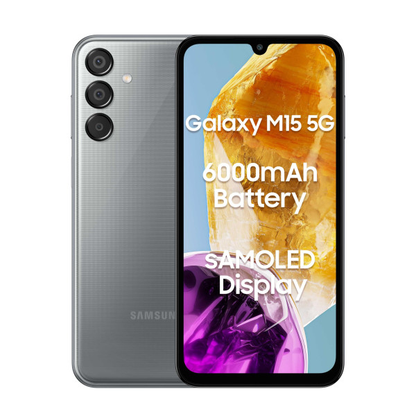 Image of Samsung Galaxy M15 5G (Stone Grey,4GB RAM,128GB Storage)| 50MP Triple Cam| 6000mAh Battery| MediaTek Dimensity 6100+| 4 Gen. OS Upgrade &amp; 5 Year Security Update| Super AMOLED Display| Without Charger