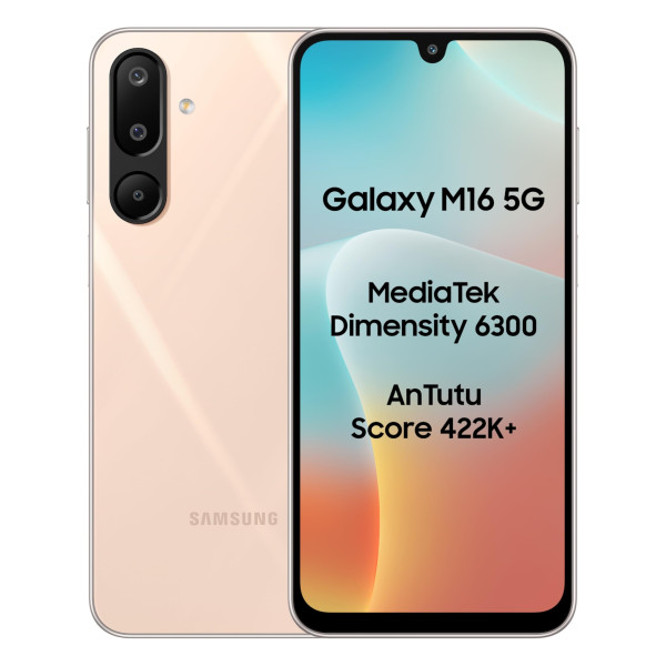 Image of Samsung Galaxy M16 5G (Blush Pink, 6GB RAM, 128 GB Storage) | MediaTek Dimensity 6300| AnTuTu Score 422K+ | Super Amoled Display | 25W Fast Charging | 6 Gen. of OS Upgrades | Without Charger