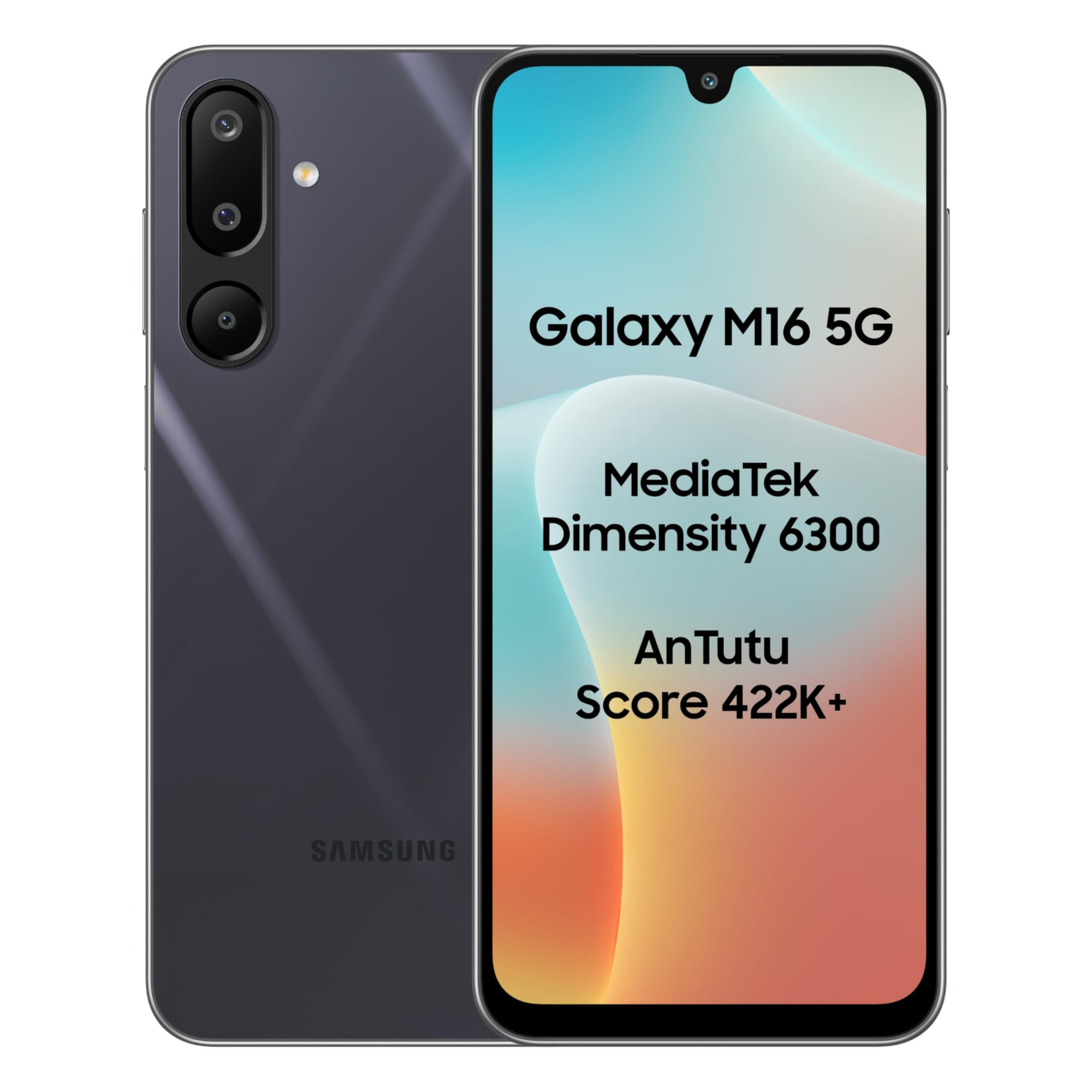 Samsung Galaxy M16 5G Thunder Black 6GB RAM 128 GB Storage  MediaTek Dimensity 6300  AnTuTu Score 422K  Super Amoled Display  25W Fast Charging  6 Gen of OS Upgrades  Without Charger
