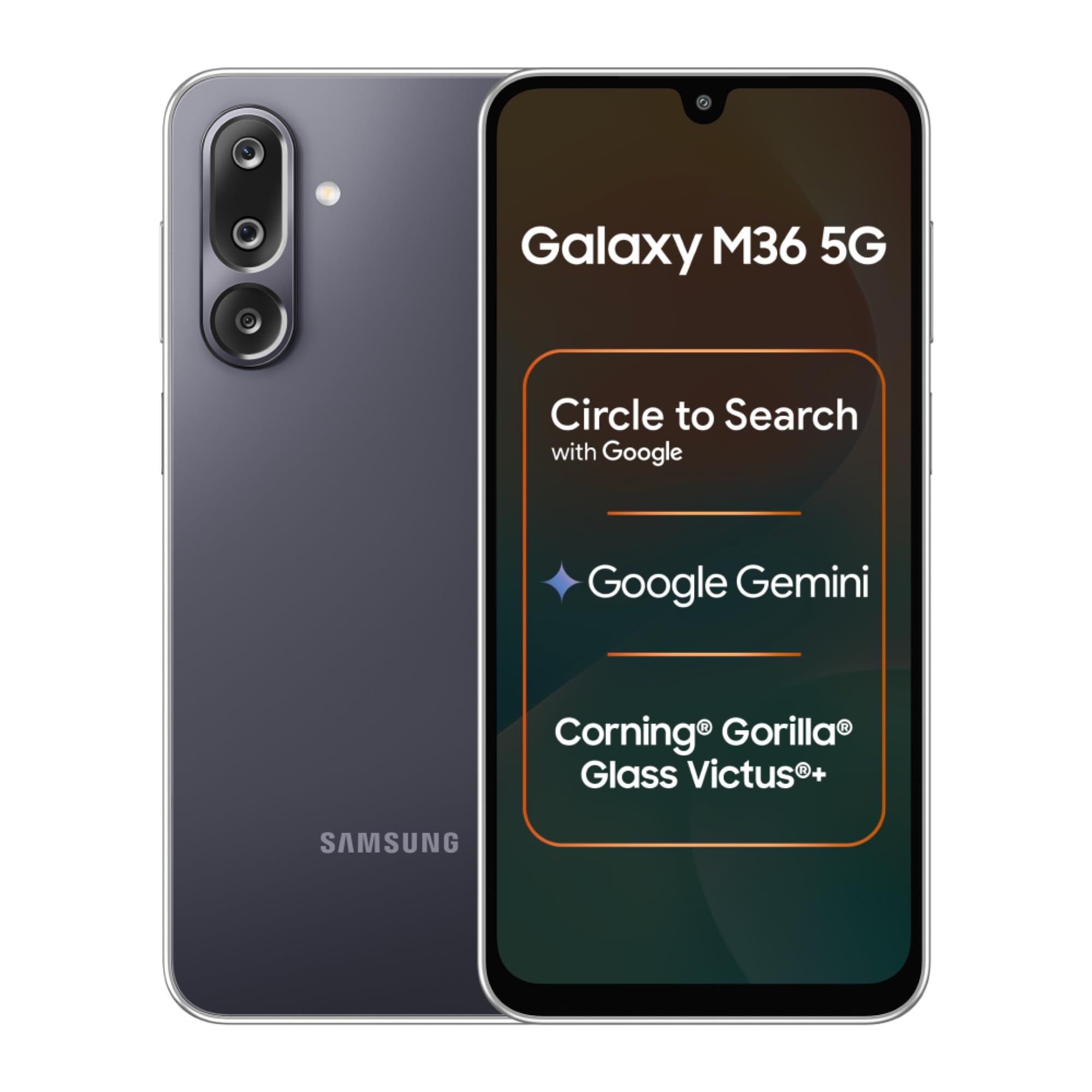 Samsung Galaxy M36 5G Velvet Black 6 GB RAM 128 GB Storage Circle to Search Google Gemini Corning Gorilla Glass Victus 77mm Slim AI Enhanced 50 MP OIS Triple Camera Unmatched Nightography
