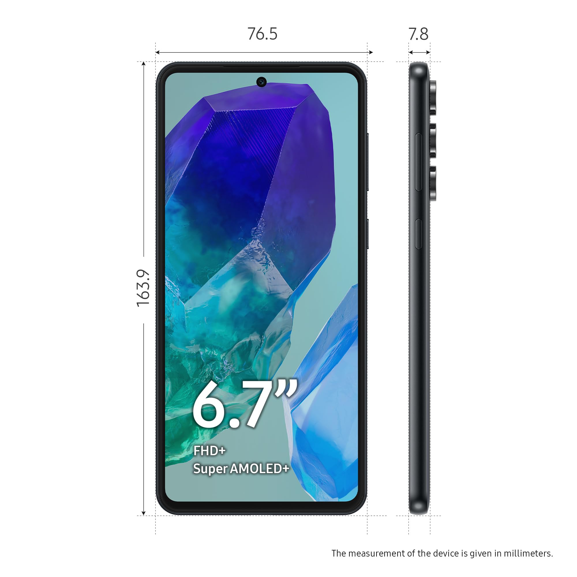 Samsung Galaxy M55 5G Denim Black12GB RAM256GB Storage  50MP Triple Cam 5000mAh Battery Snapdragon 7 Gen 1  4 Gen OS Upgrade  5 Year Security Update Super AMOLED Display Without Charger