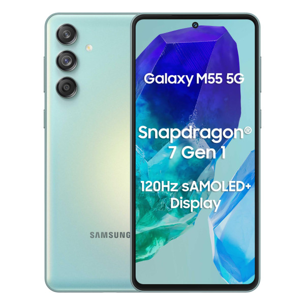 Image of Samsung Galaxy M55 5G (Light Green,8GB RAM,256GB Storage) | 50MP Triple Cam| 5000mAh Battery| Snapdragon 7 Gen 1 | 4 Gen. OS Upgrade &amp; 5 Year Security Update| Super AMOLED+ Display| Without Charger