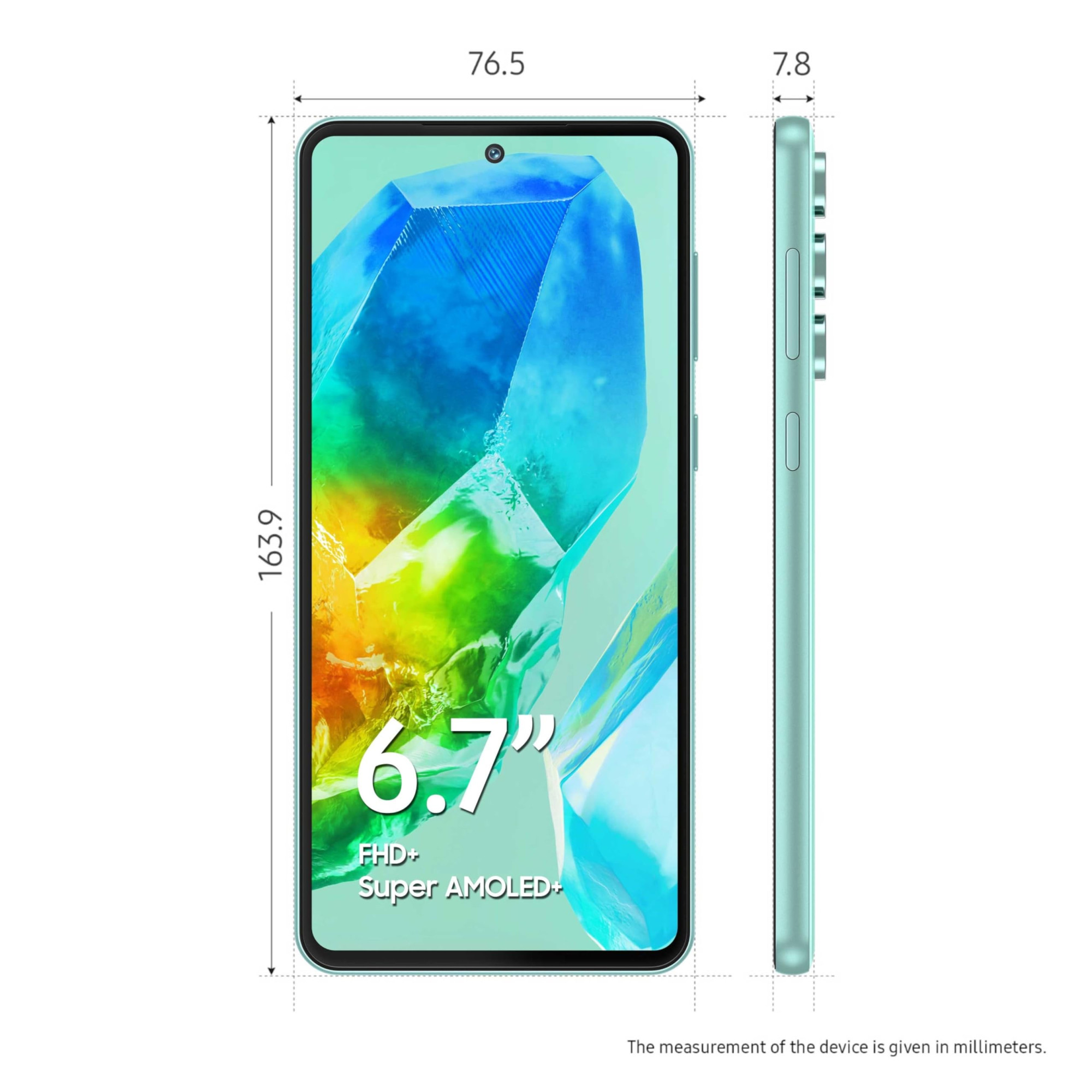 Samsung Galaxy M55s 5G Coral Green8GB RAM256GB Storage  50MP Triple Cam 5000mAh Battery Snapdragon 7 Gen 1  4 Gen OS Upgrade  5 Year Security Update Super AMOLED Display Without Charger