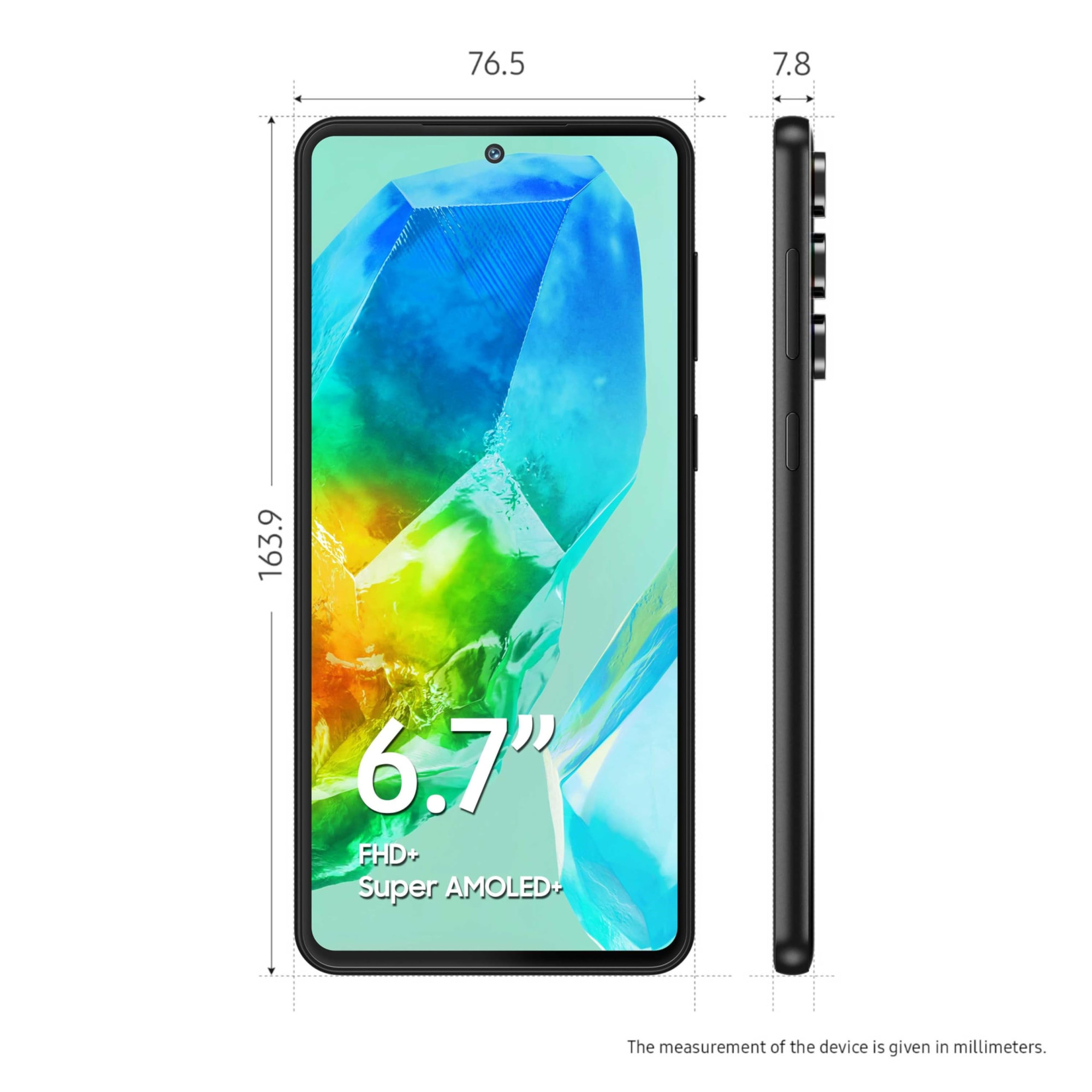 Samsung Galaxy M55s 5G Thunder Black8GB RAM256GB Storage 50MP Triple Cam 5000mAh Battery Snapdragon 7 Gen 1 4 Gen OS Upgrade 5 Year Security Update Super AMOLED Display Without Charger