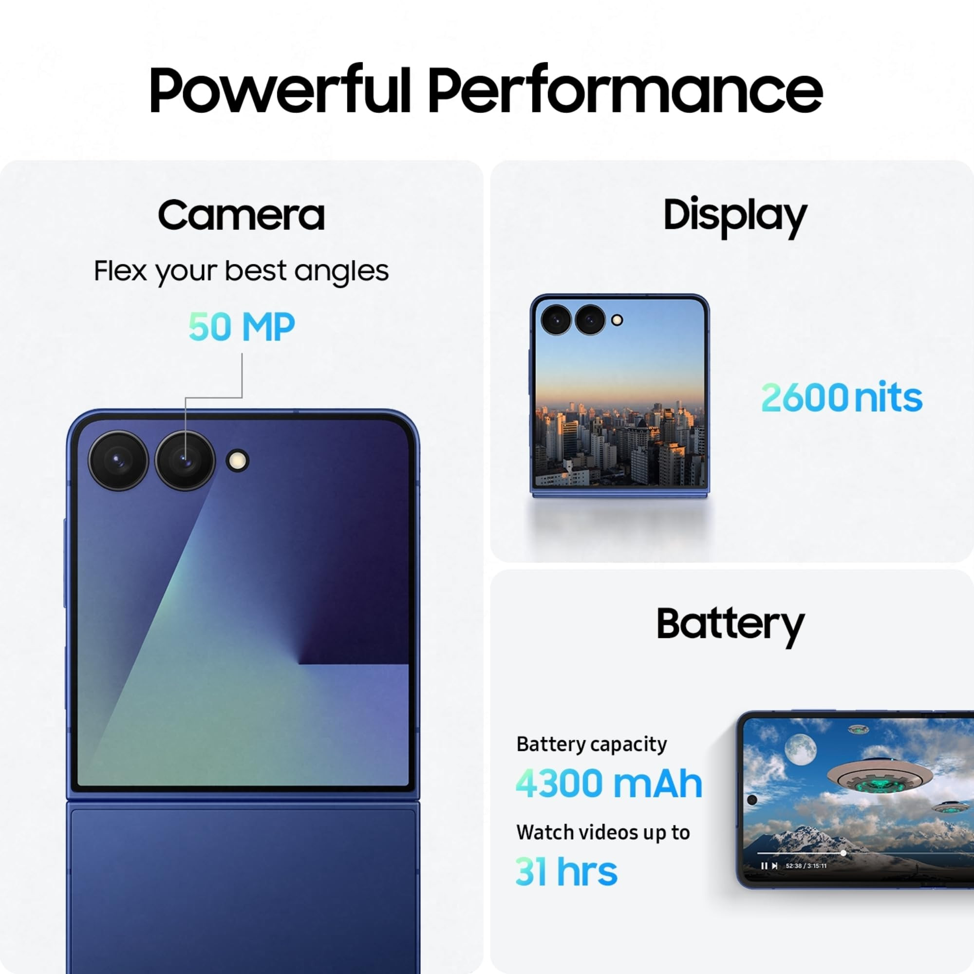 Samsung Galaxy Z Flip7 5G Smartphone with Galaxy AI Blue Shadow 12GB RAM 256GB Storage Ultra Sleek Design with 50MP High-Resolution Camera Exynos 2500 Google Gemini