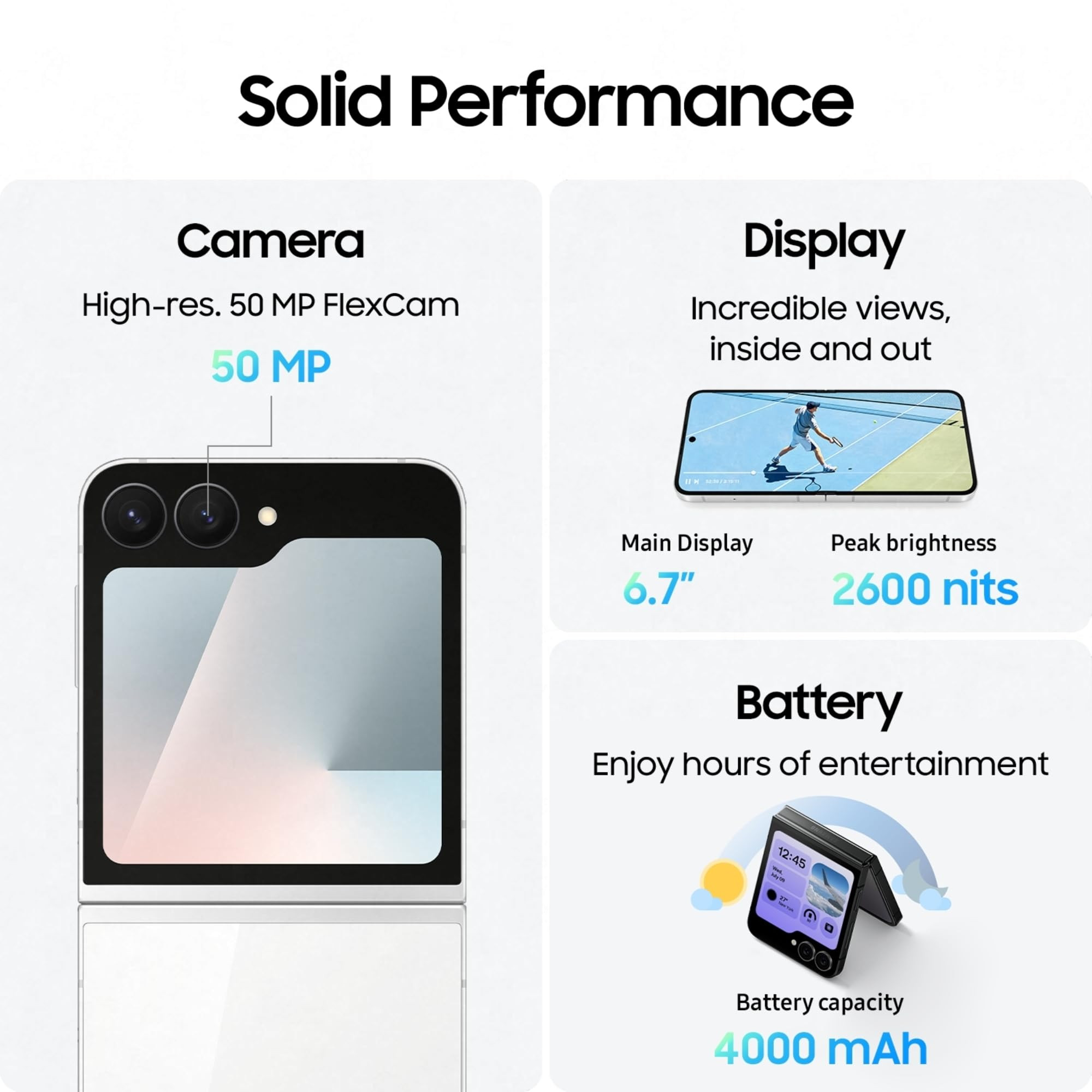 Samsung Galaxy Z Flip7 FE 5G Smartphone with Galaxy AI Black 8GB RAM 128GB Storage Ultra Sleek Compact Design 50MP High-Resolution FlexCam Long-Lasting 4000 mAh Battery All-New One UI 8