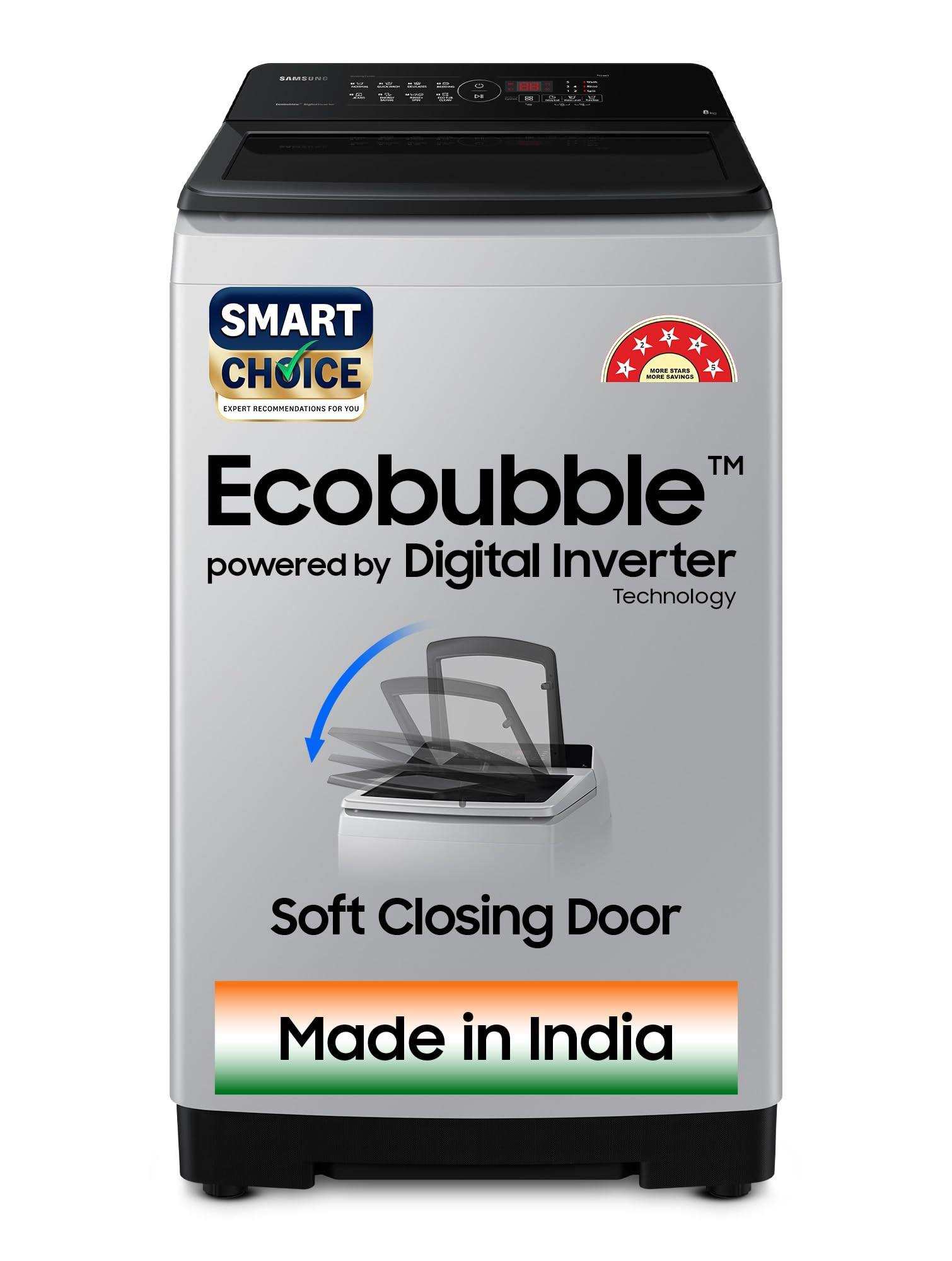 Samsung Smart Choice 8 kg 5 star Eco Bubble Tech Digital Inverter Motor Soft Closing Door Fully-Automatic Top Load Washing Machine WA80BG4441BGTL Light Gray