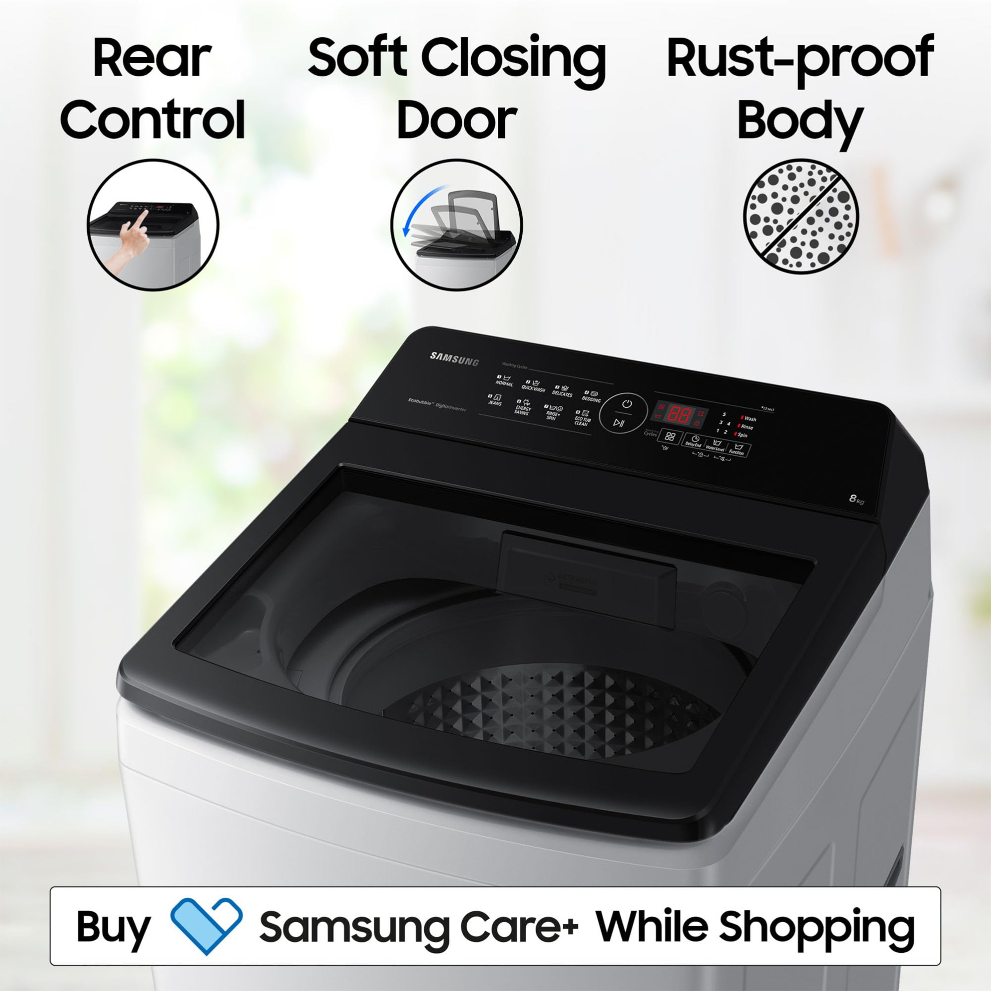 Samsung Smart Choice 8 kg 5 star Eco Bubble Tech Digital Inverter Motor Soft Closing Door Fully-Automatic Top Load Washing Machine WA80BG4441BGTL Light Gray