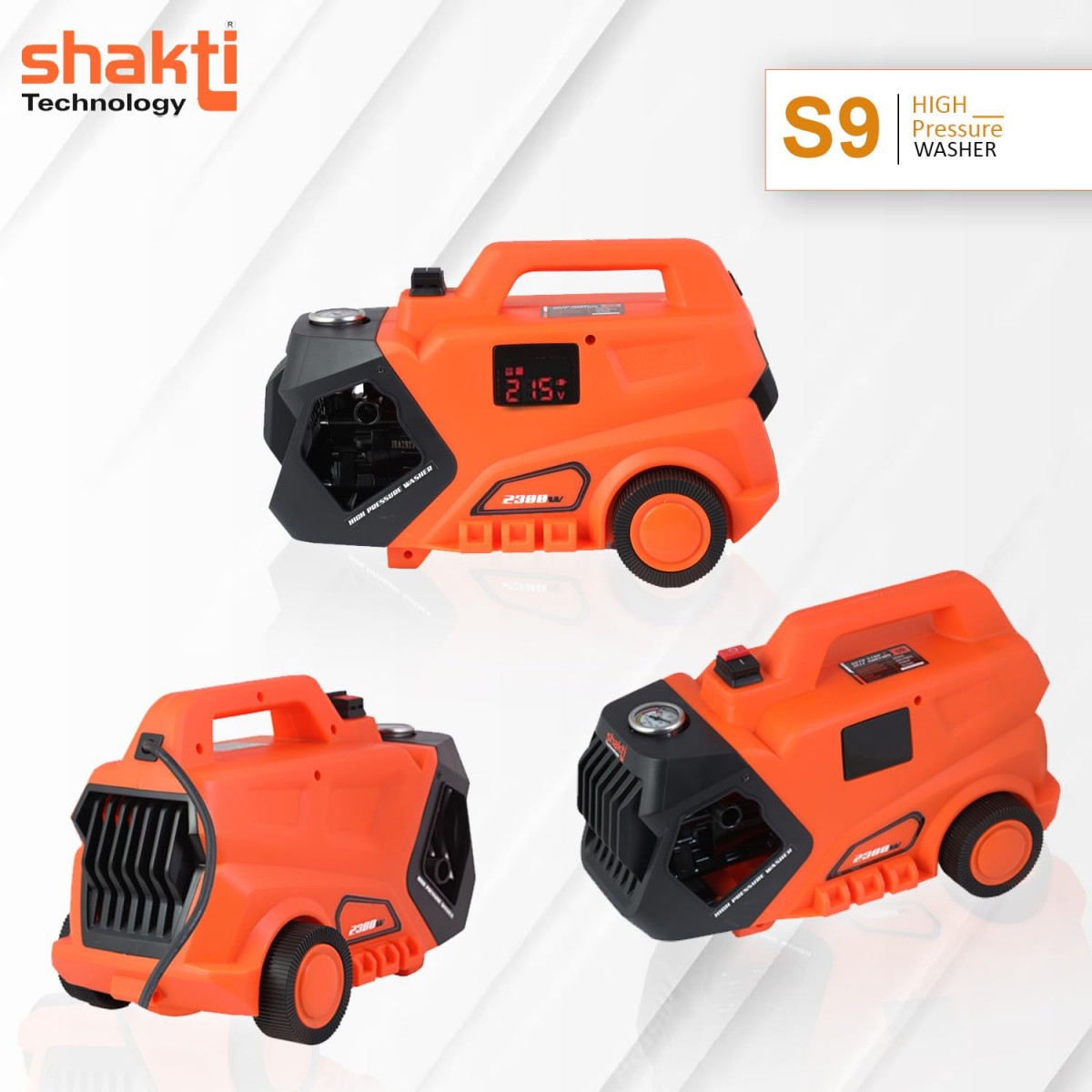 Shakti Technology S9 High Pressure Car Washer Machine with Copper Winding 2300 Watts and Pressure 150 Bar for Cleaning Car Bike Home Digital Display