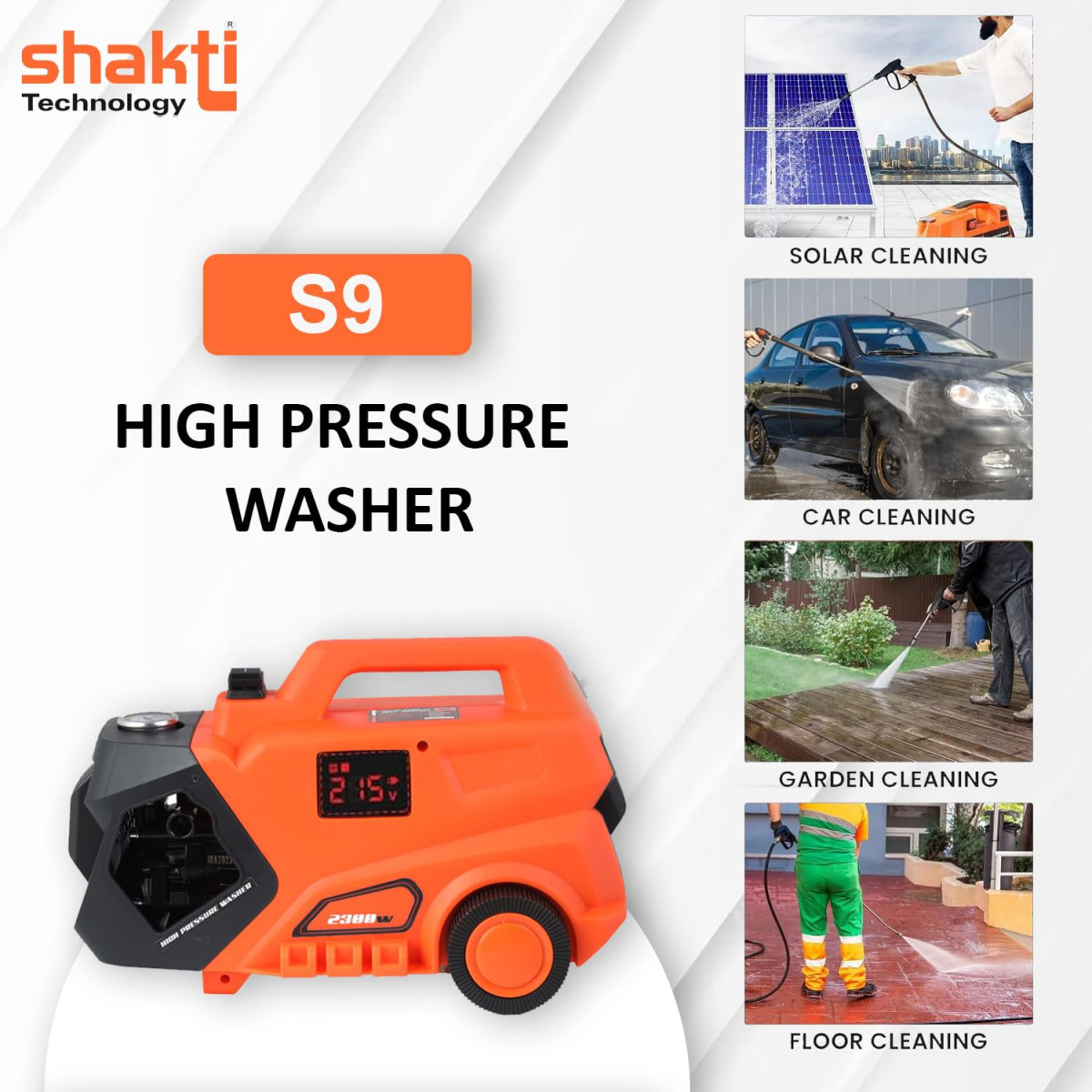 Shakti Technology S9 High Pressure Car Washer Machine with Copper Winding 2300 Watts and Pressure 150 Bar for Cleaning Car Bike Home Digital Display