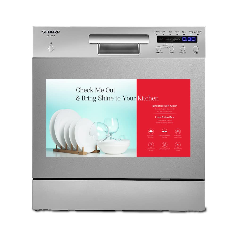 SHARP 8 Place Setting Table-Top Dishwasher Self-Clean Mode 4-Step Wash Cycles