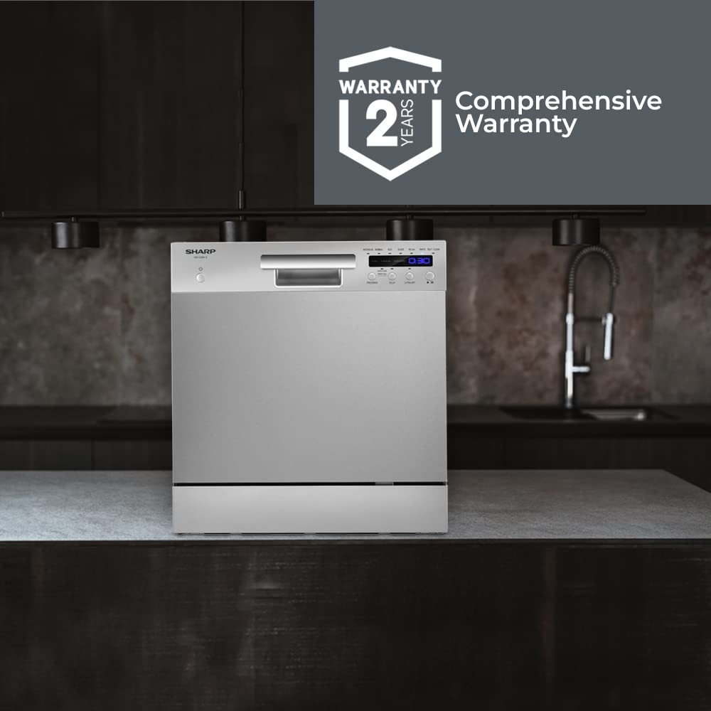 SHARP 8 Place Setting Table-Top Dishwasher Self-Clean Mode 4-Step Wash Cycles