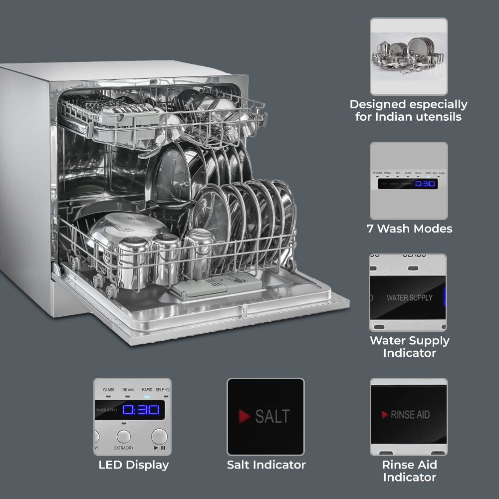 SHARP 8 Place Setting Table-Top Dishwasher Self-Clean Mode 4-Step Wash Cycles