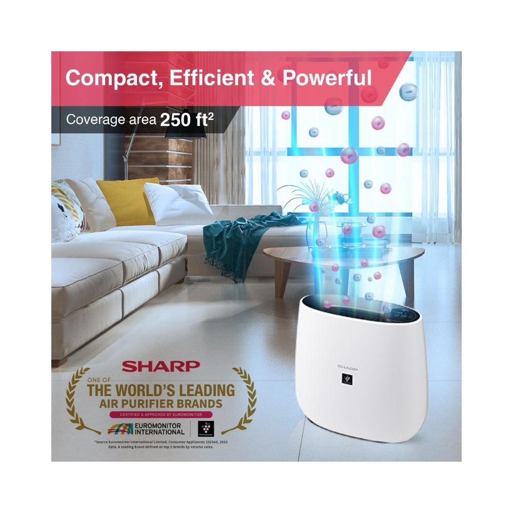Sharp Air Purifier for Home  Office with Plasmacluster Removes Bacteria Virus Mold VOCs I JAPAN TECHNOLOGY I Traps 9997 Pollutants I HEPA Carbon  Pre Filter I 250 sqft I FP-JA30M-B I White