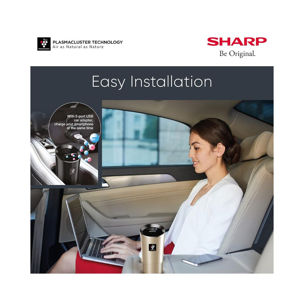 SHARP Car Air Purifier With Plasmacluster Removes Bacteria Virus Odor Mold Vocs I Japan Technology I Pre Filter I Suitable For Hatchback Sedan And Suvs  Cover 36 M I Ig-Gc2E-N Gold