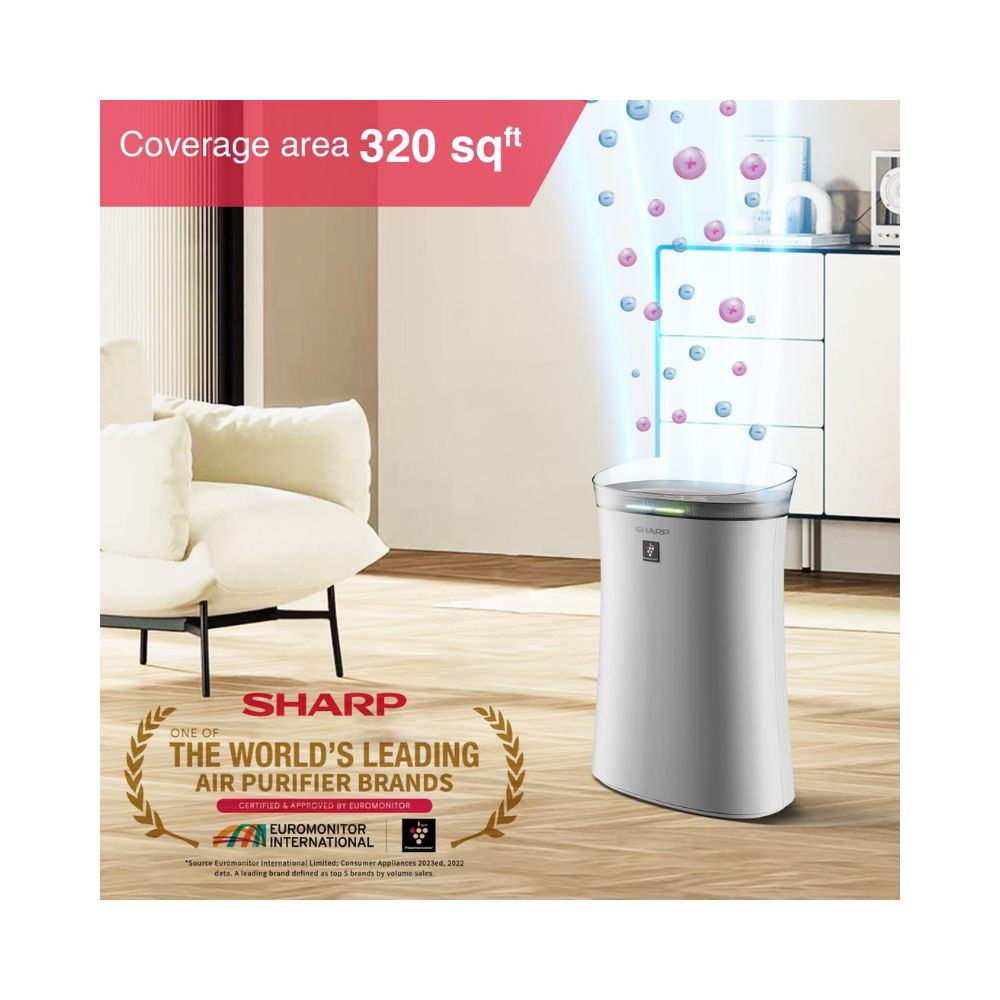 SHARP Room Air Purifier FP-F40E-W White with Plasmacluster Ion Technology Haze Mode Odour Dust Sensor True HEPA Deodorizing Filter Coverage Area up to 320 ft