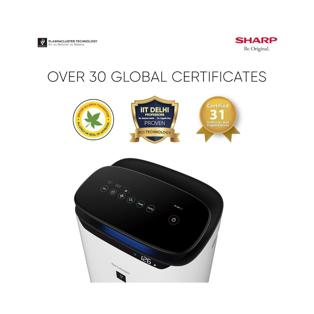 SHARP Room Air Purifier Fp-J60M-W With High Density Plasmacluster Ion Technology Haze Mode Sleep Mode And Anti-Pollen Mode  Coverage Area Upto 550 Ft White
