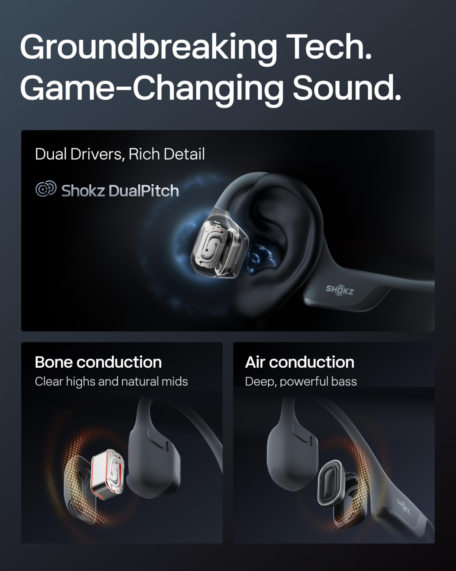 SHOKZ OpenRun Pro 2 Bone Conduction Sports Headphones Open-Ear Wireless Earphones with Bluetooth 53 Noise Cancelling Mics IP55 Waterproof 12h Playtime for Running USB-C Qiuck Charge Black