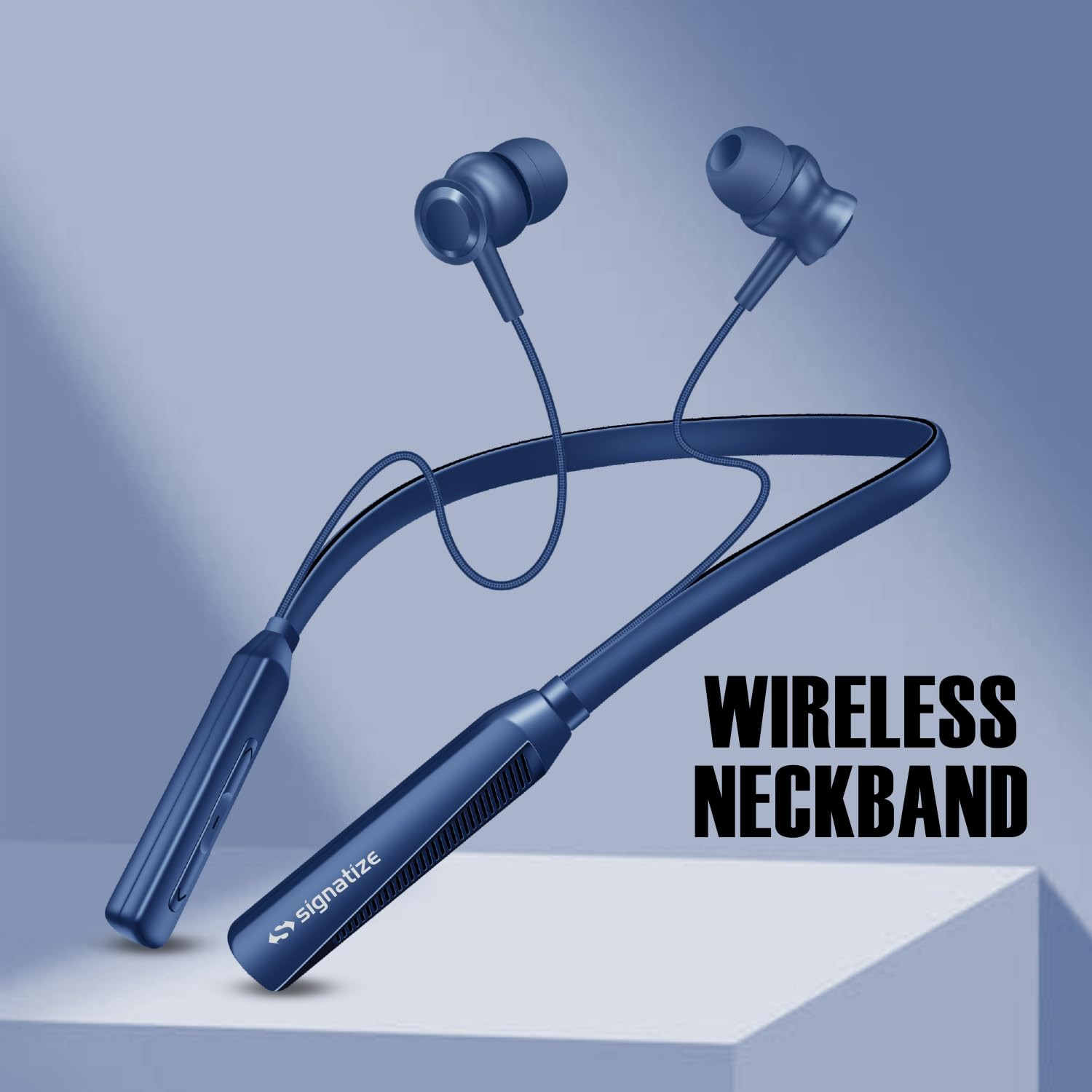 SIGNATIZE Bluetooth Earphones with 10mm Drivers Rich Music Experience 50 Hours Playtime Type C Fast Charging Neckband Earphones with Voice Assistant Blue