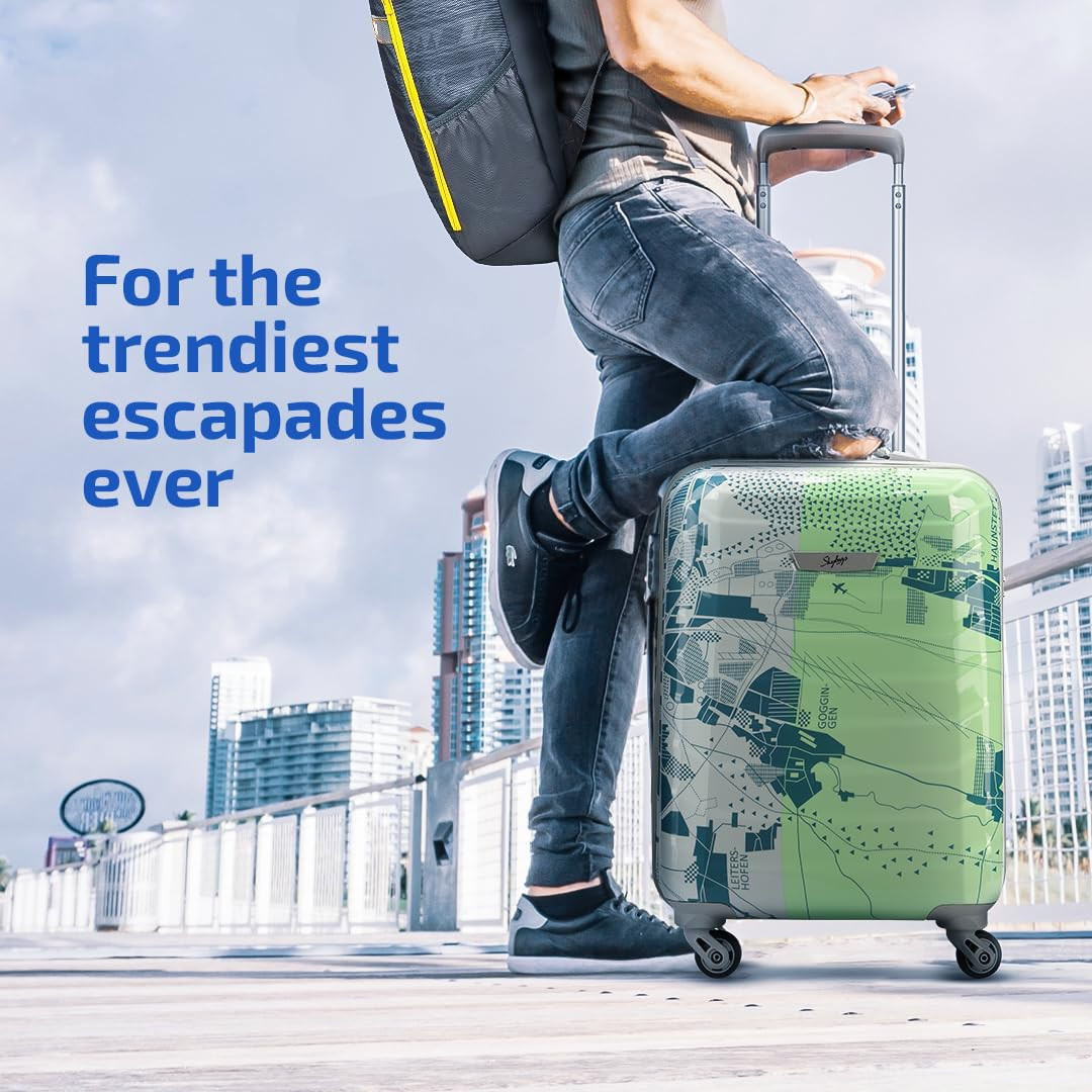Skybags ABS Trooper Medium Size Hardshell Luggage 65 Cm Printed Luggage Inline Trolley Bag with 4 Wheels and Resetable Combination Lock