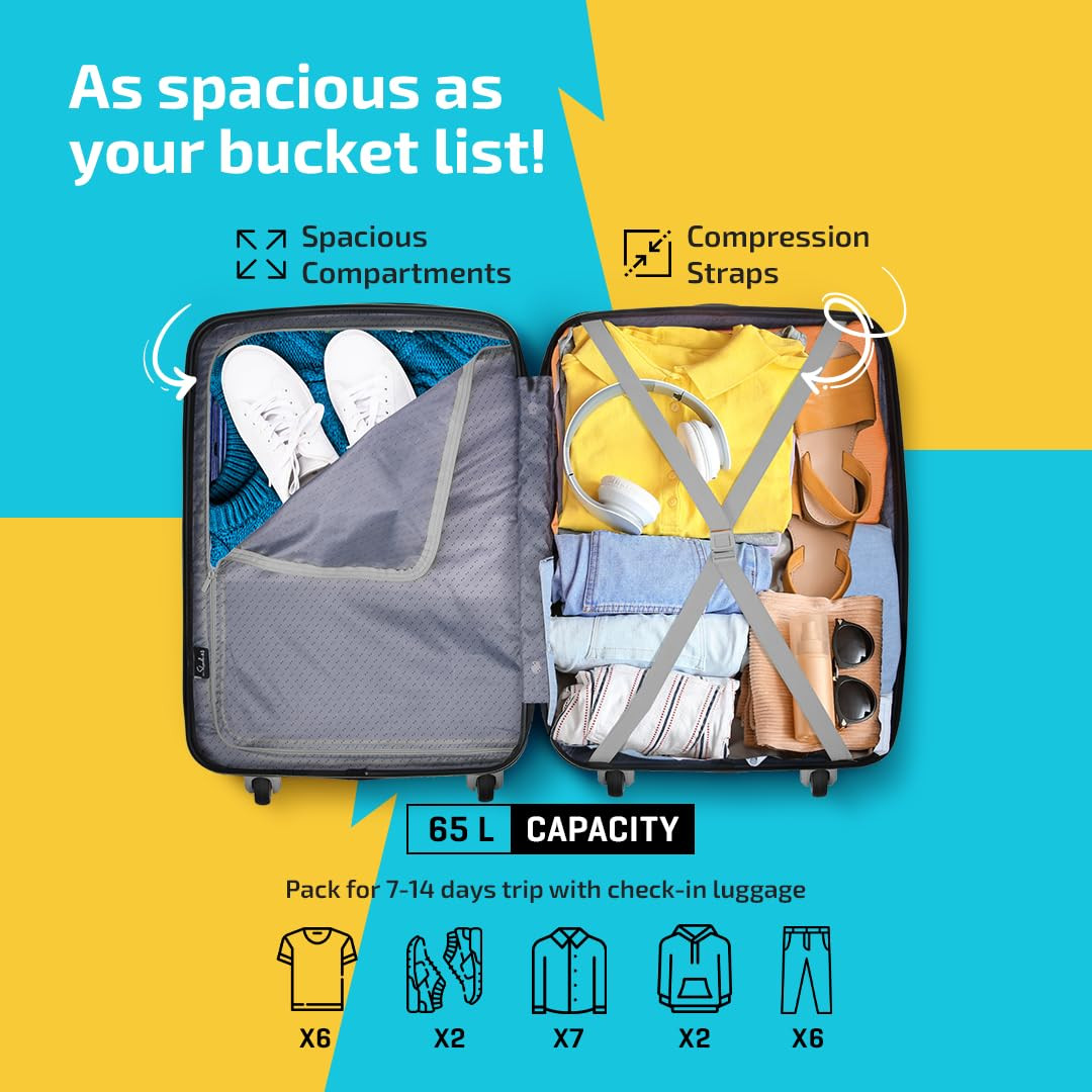 Skybags ABS Trooper Medium Size Hardshell Luggage 65 Cm Printed Luggage Inline Trolley Bag with 4 Wheels and Resetable Combination Lock