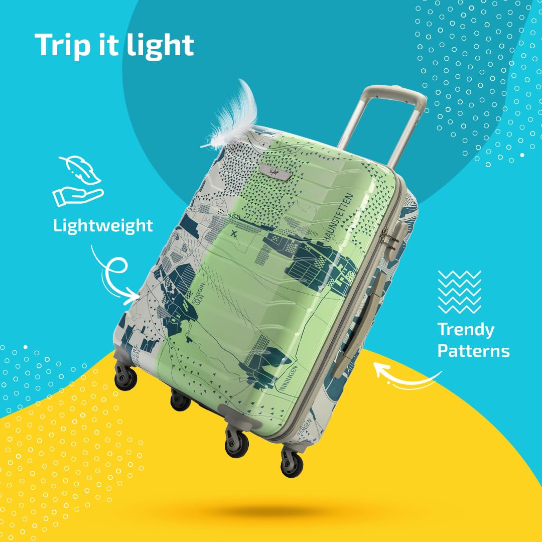 Skybags ABS Trooper Medium Size Hardshell Luggage 65 Cm Printed Luggage Inline Trolley Bag with 4 Wheels and Resetable Combination Lock