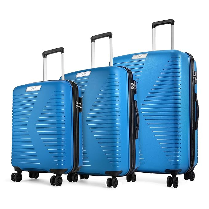 Skybags Beat Pro Hardsided 55 cm 66 cm 76cm Pack of 3 Size Small Medium Large PolypropylenePP 8 Spinner Wheels Blue Suitcase Sets