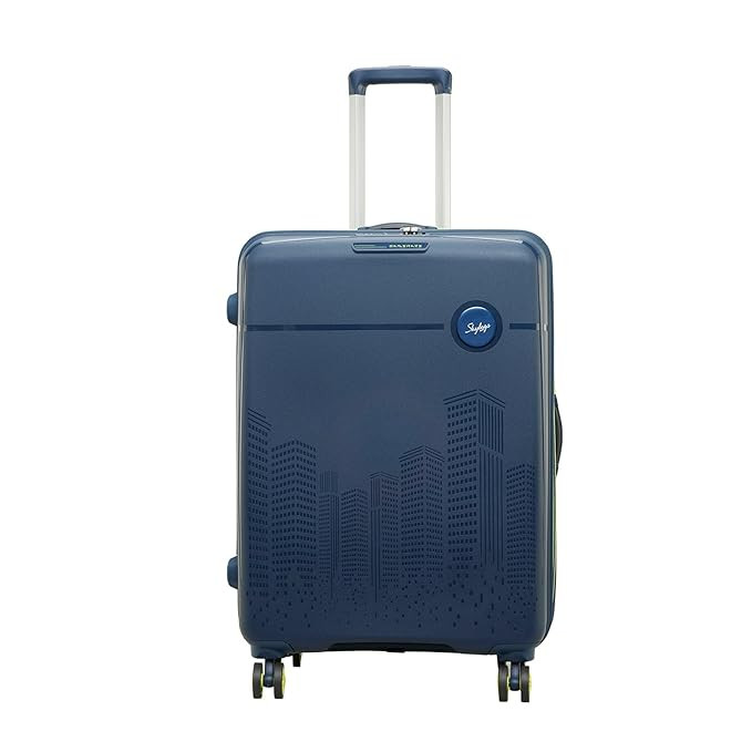 Skybags Cityscape 67Cms Polypropylene Hardsided Medium Size 8 Wheels Anti Theft Zipper Blue Suitcase